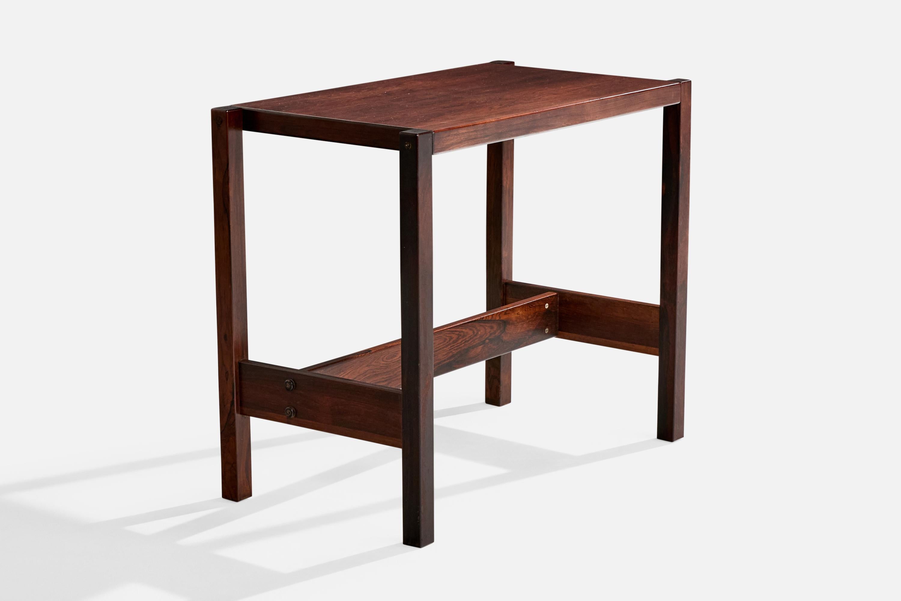 A rosewood console table designed by Jorge Zalszupin and produced by L'Atelier, Brazil, 1970s.

Overall Dimensions (inches): 27.75