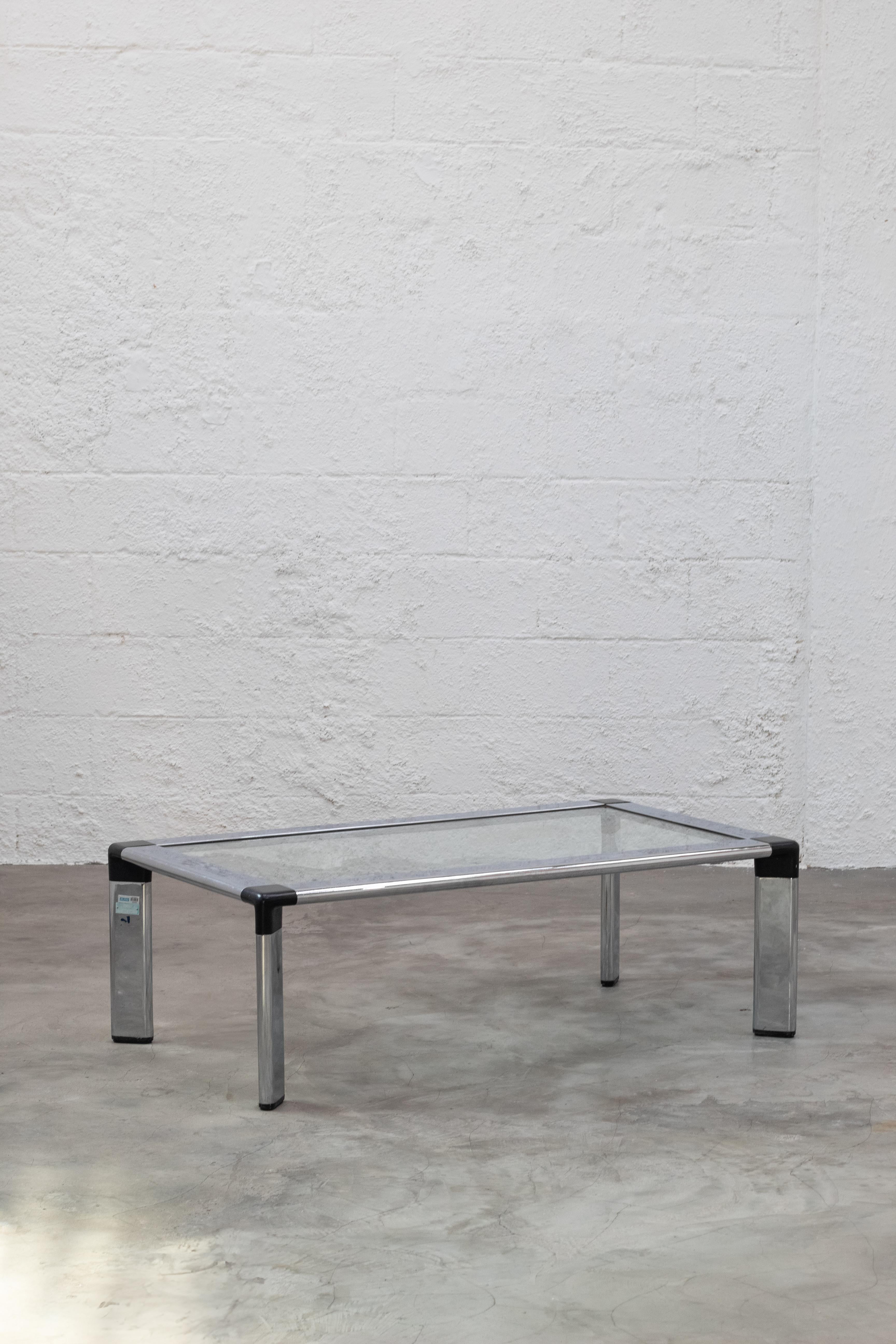 Brazilian jorge zalszupin glass and chrome coffee table, brazil, 1970s For Sale