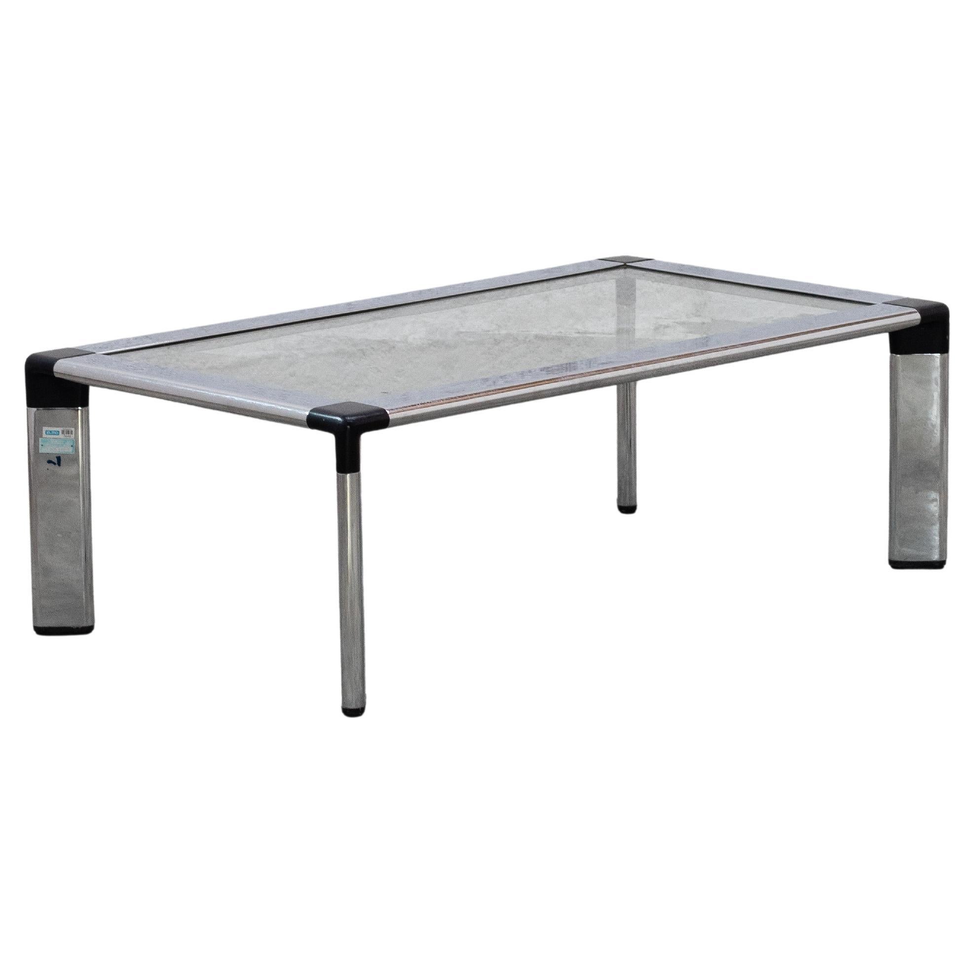 jorge zalszupin glass and chrome coffee table, brazil, 1970s For Sale