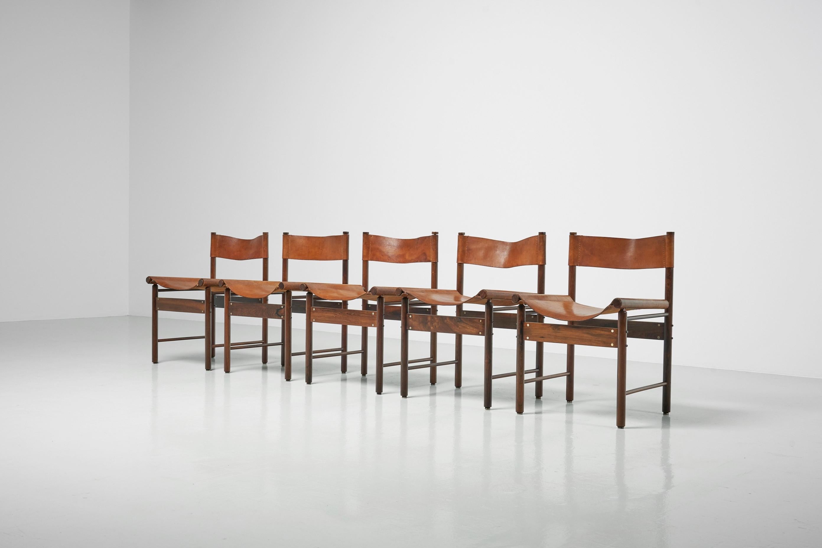 Rare set of five so-called Jockey chairs designed by Jorge Zalszupin and manufactured by his own company L’Atelier, Brazil 1959. The Jockey chair is one of L’Ateliers’ early models and is designed with mass production and efficient use of materials
