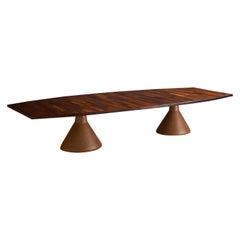 Jorge Zalszupin, Large Dining Table, Imbuia, Leather,  Concrete, Brazil, 1960s
