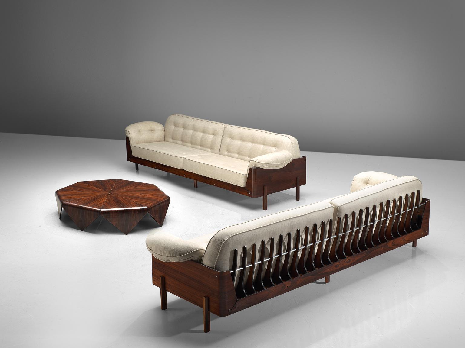 Lineart Moveis e Decoracoes Large Sofa in Rosewood and Fabric, 1960s 3