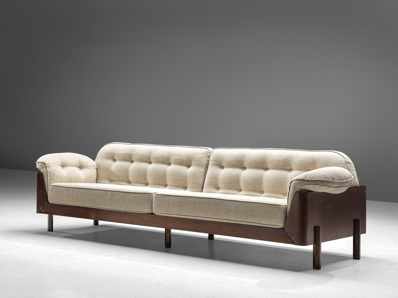 Mid-Century Modern Lineart Moveis e Decoracoes Large Sofa in Rosewood and Fabric, 1960s