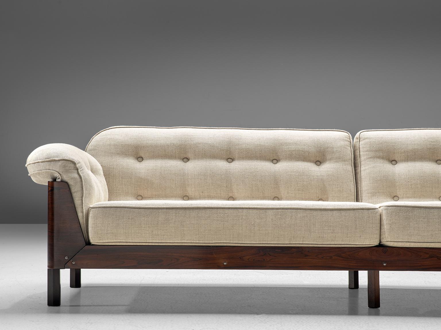 Brazilian Lineart Moveis e Decoracoes Large Sofa in Rosewood and Fabric, 1960s