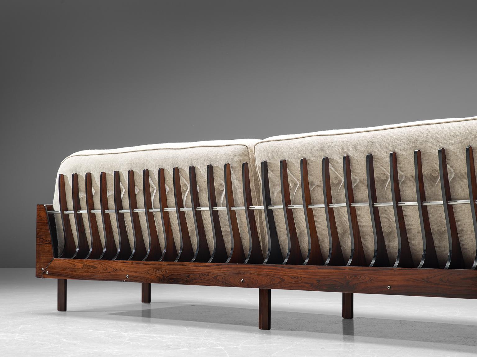 Mid-20th Century Lineart Moveis e Decoracoes Large Sofa in Rosewood and Fabric, 1960s
