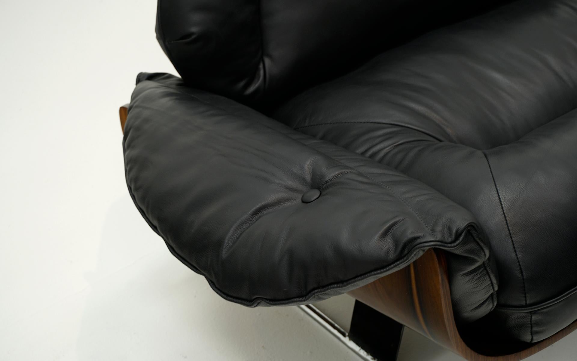 Steel Jorge Zalszupin Lounge Chair in Black Leather and Brazilian Rosewood For Sale