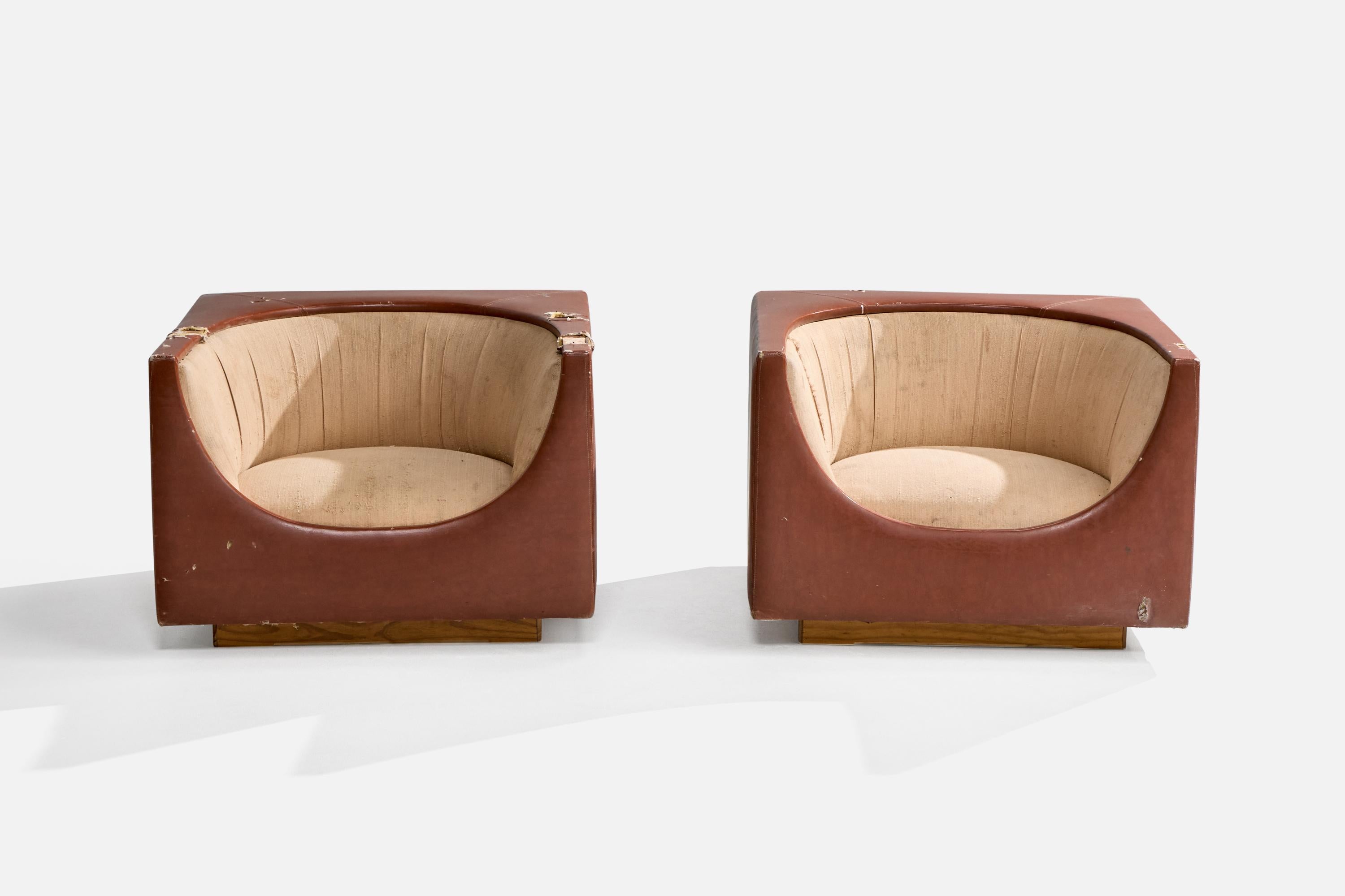 Mid-Century Modern Jorge Zalszupin, Lounge Chairs, Leatherette, Fabric, Brazil, 1969 For Sale