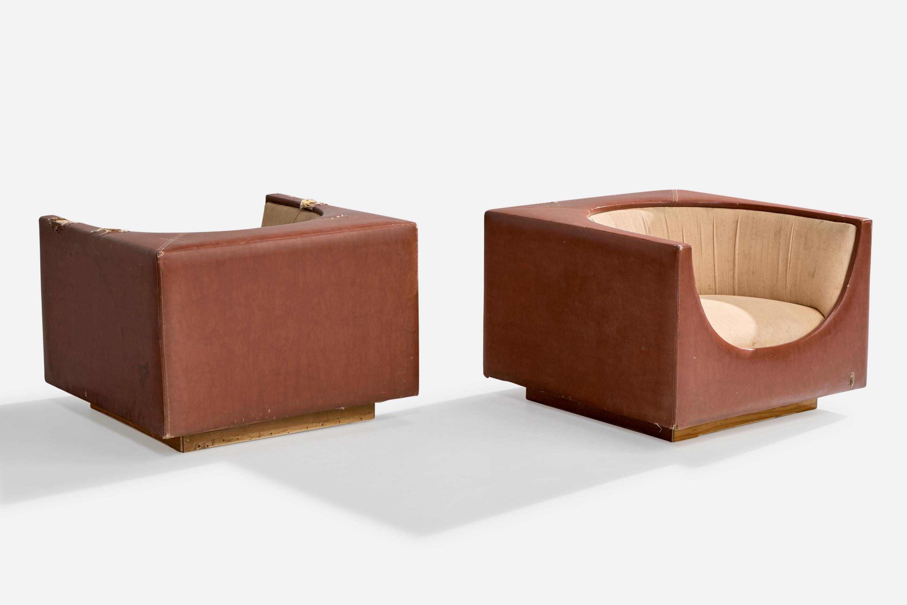Brazilian Jorge Zalszupin, Lounge Chairs, Leatherette, Fabric, Brazil, 1969 For Sale