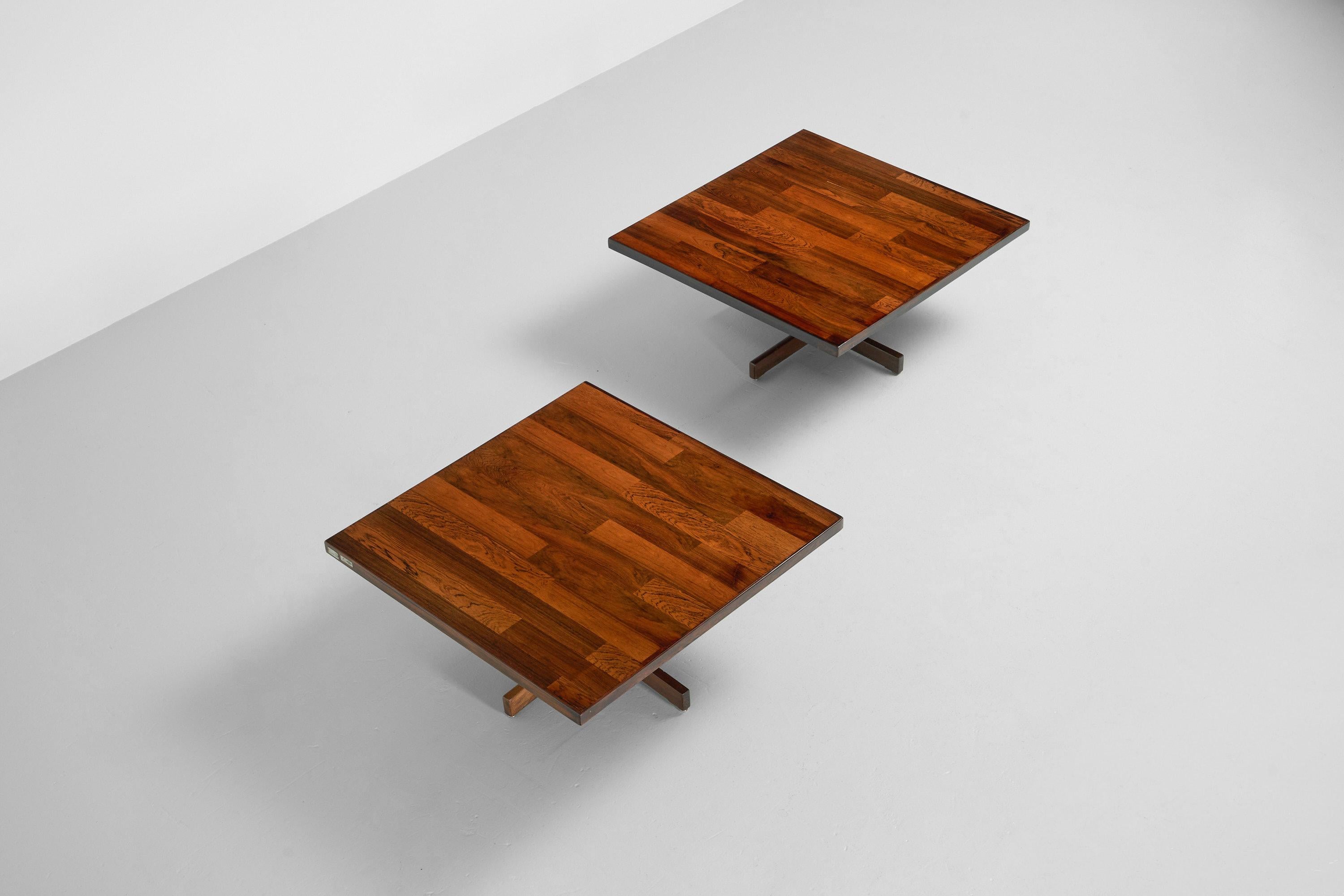 A beautiful pair of Mesa de Centro Chanceler tables designed by Jorge Zalszupin and manufactured by his own company L’Atelier, Brazil 1959. The Mesa de Centro Chanceler or Chancelers’ table is a modest sized coffee table that can be found in