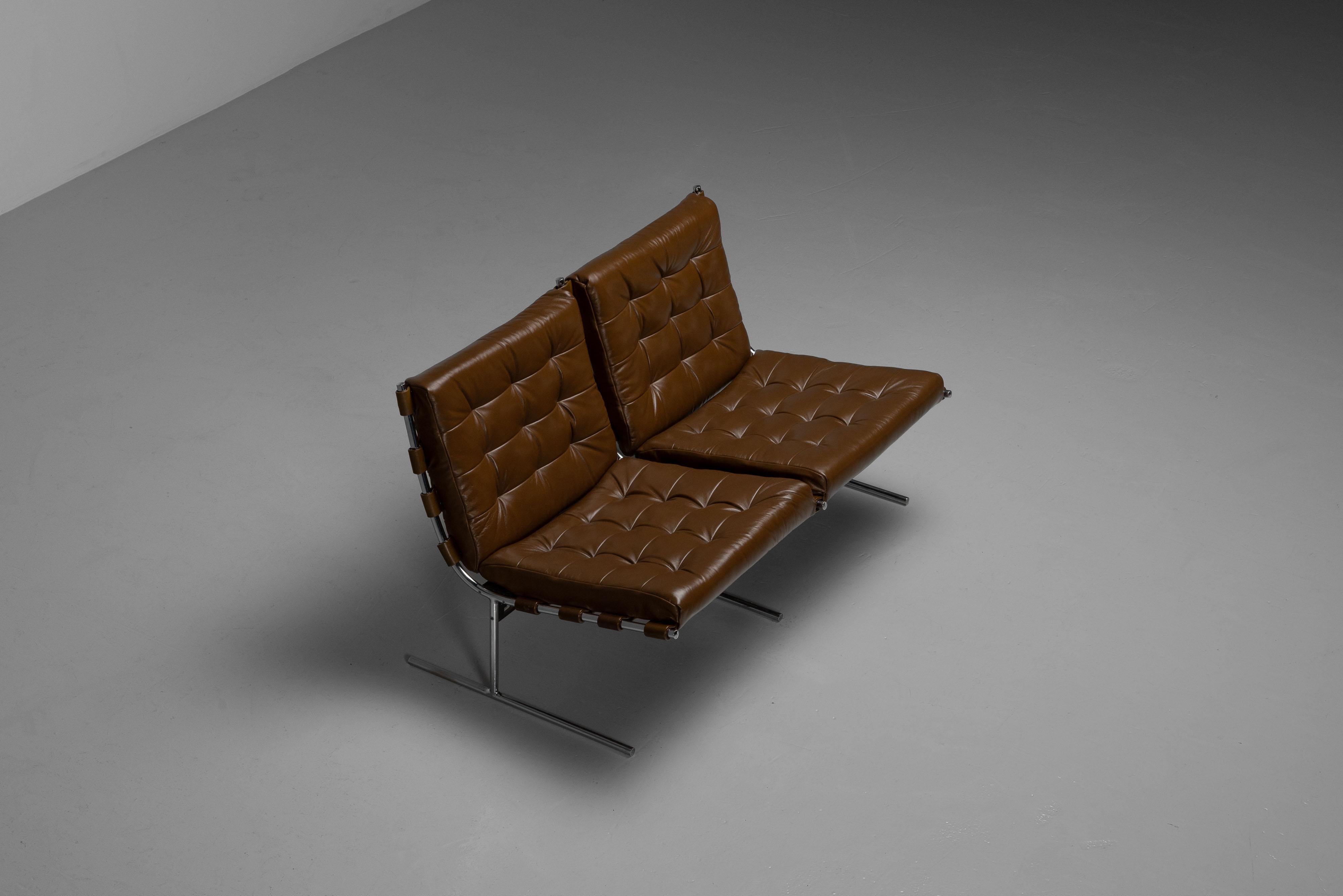 Leather Jorge Zalszupin Oxford sofa l'Atelier Brazil 1970 For Sale