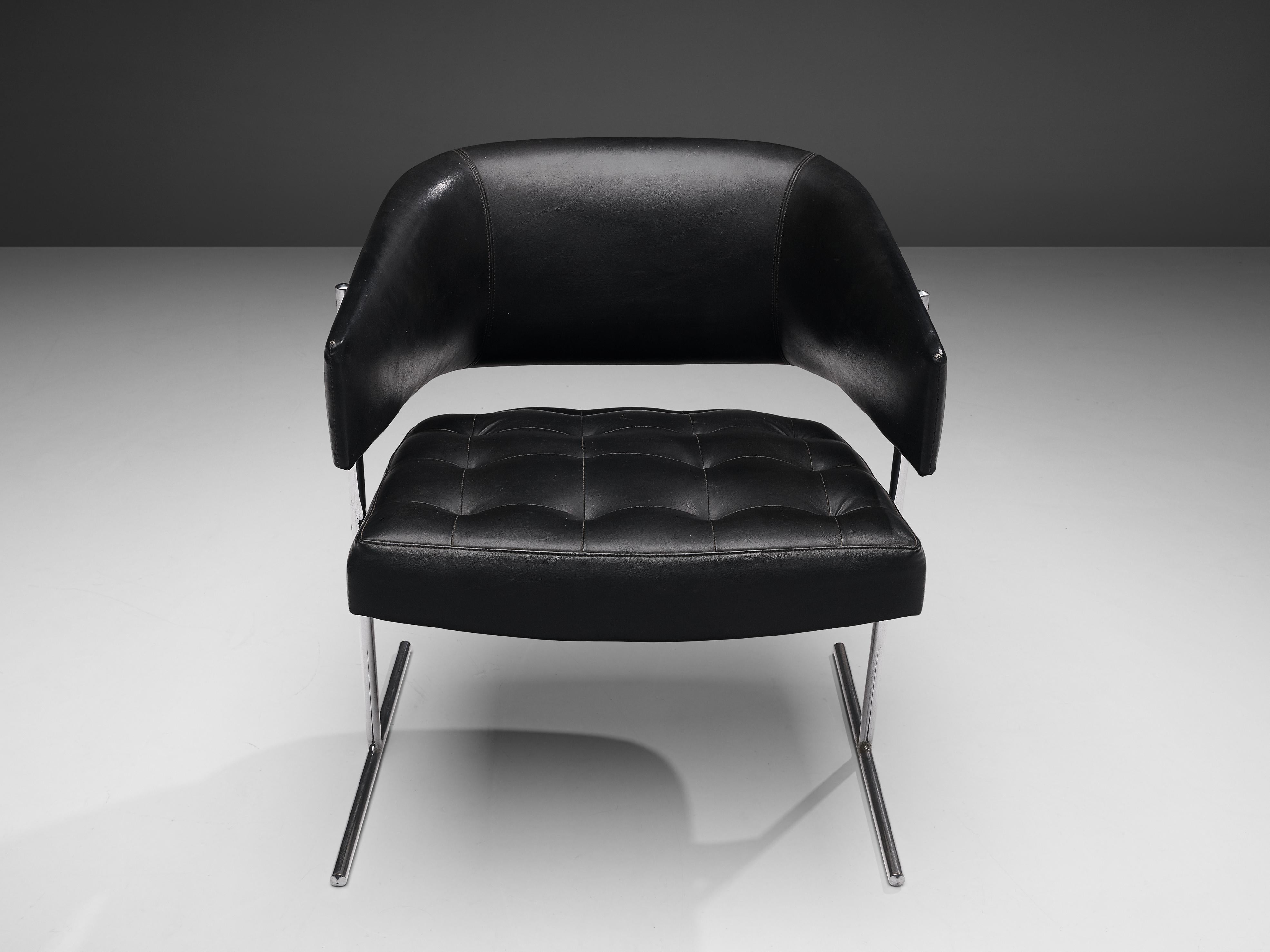 Mid-20th Century Jorge Zalszupin Pair of 'Senior' Chairs in Black Leatherette