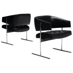 Jorge Zalszupin Pair of 'Senior' Chairs in Black Leatherette