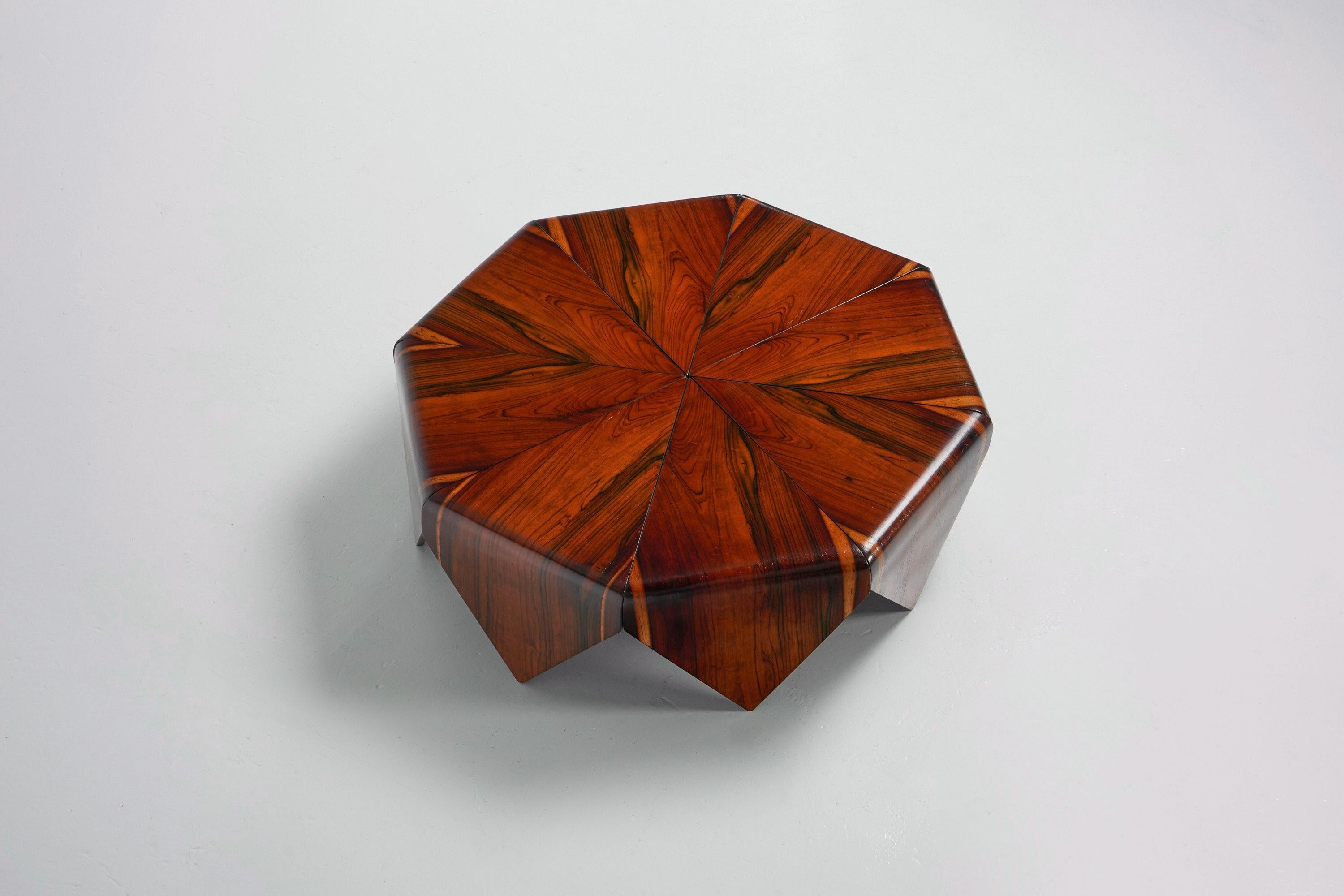 Stunning and rare early original so-called 'Petalas' coffee table designed by Jorge Zalszupin and manufactured in his own company L’Atelier, Brazil 1959. The Pétalas series was created in order to make the best possible use of the wood used during