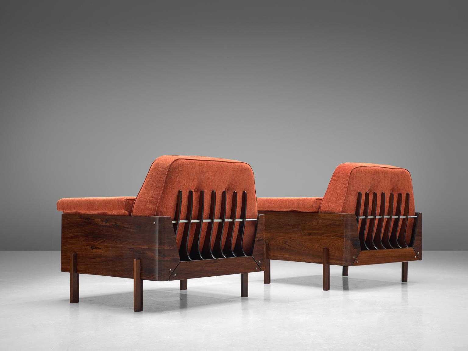 Brazilian Lineart Moveis e Decoracoes Pair of Rosewood Armchairs Reupholstered