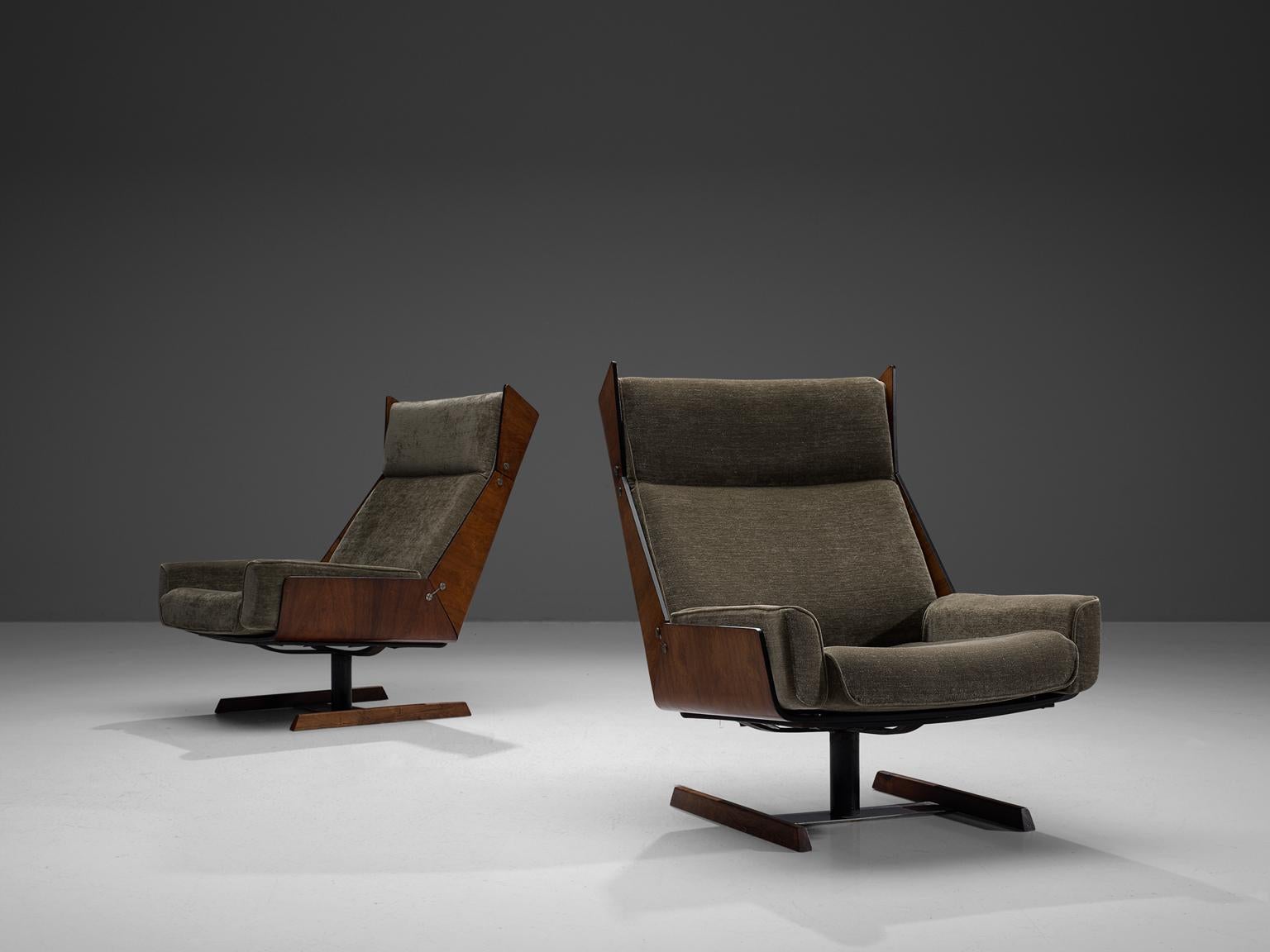 Mid-20th Century Brazilian Reupholstered Rosewood High Back Chairs