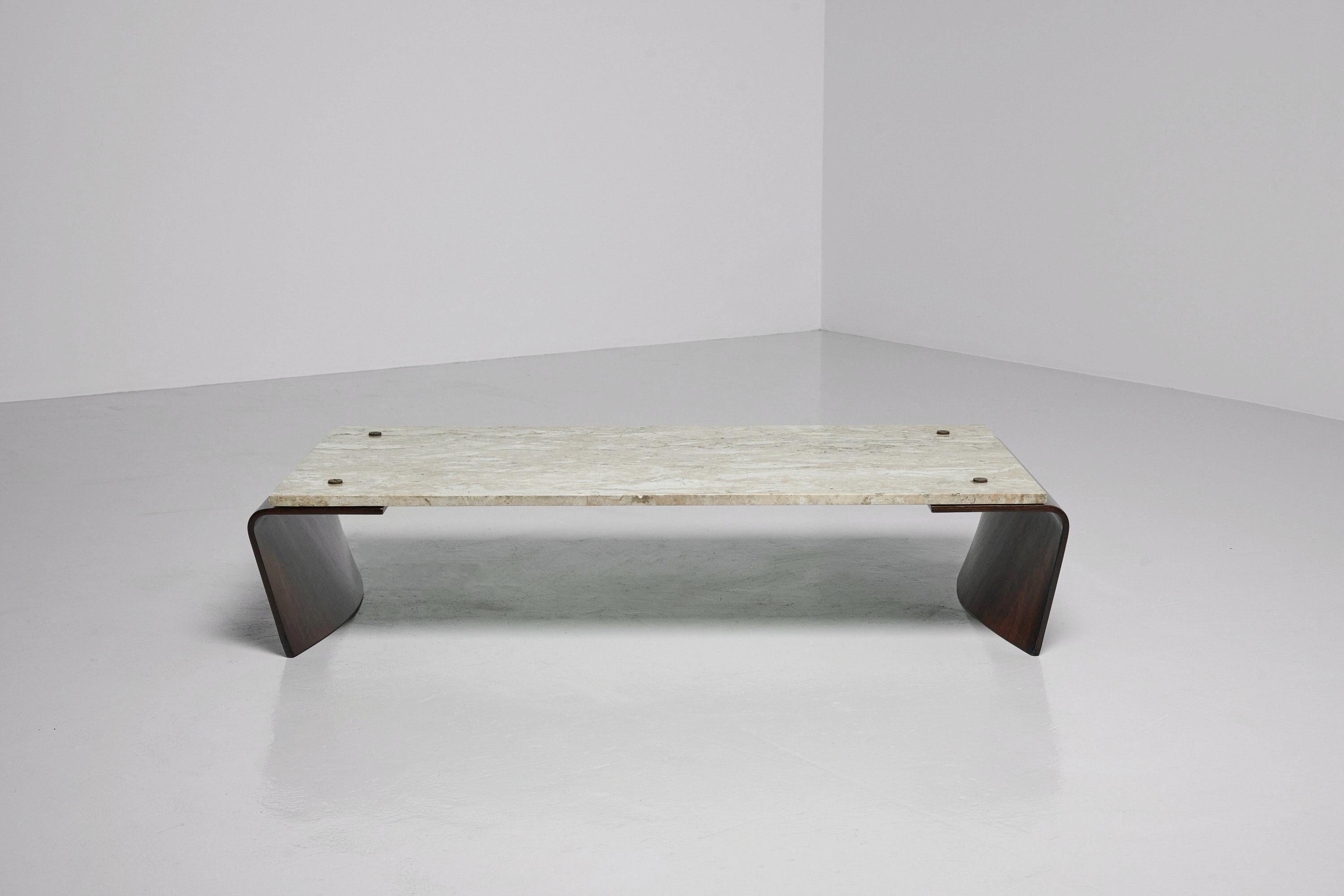 Beautiful shaped so-called 'Romana' coffee table designed by Jorge Zalszupin and manufactured by his own company L'Atelier, Brazil 1959. The Romana coffee table is a minimalist expression of materials that in the form and order they are being