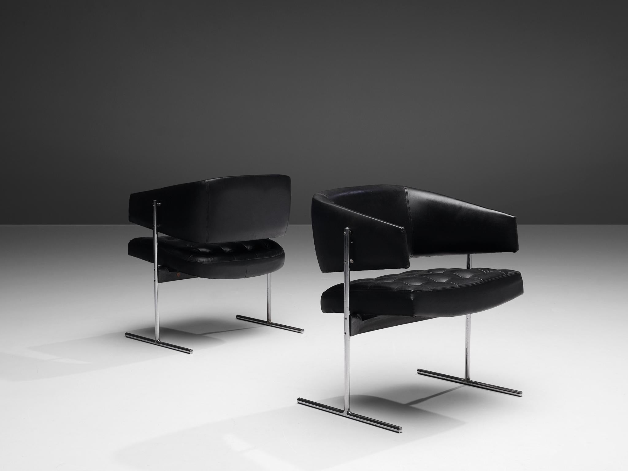 Brazilian Jorge Zalszupin Set of Four 'Senior' Chairs in Black Leatherette