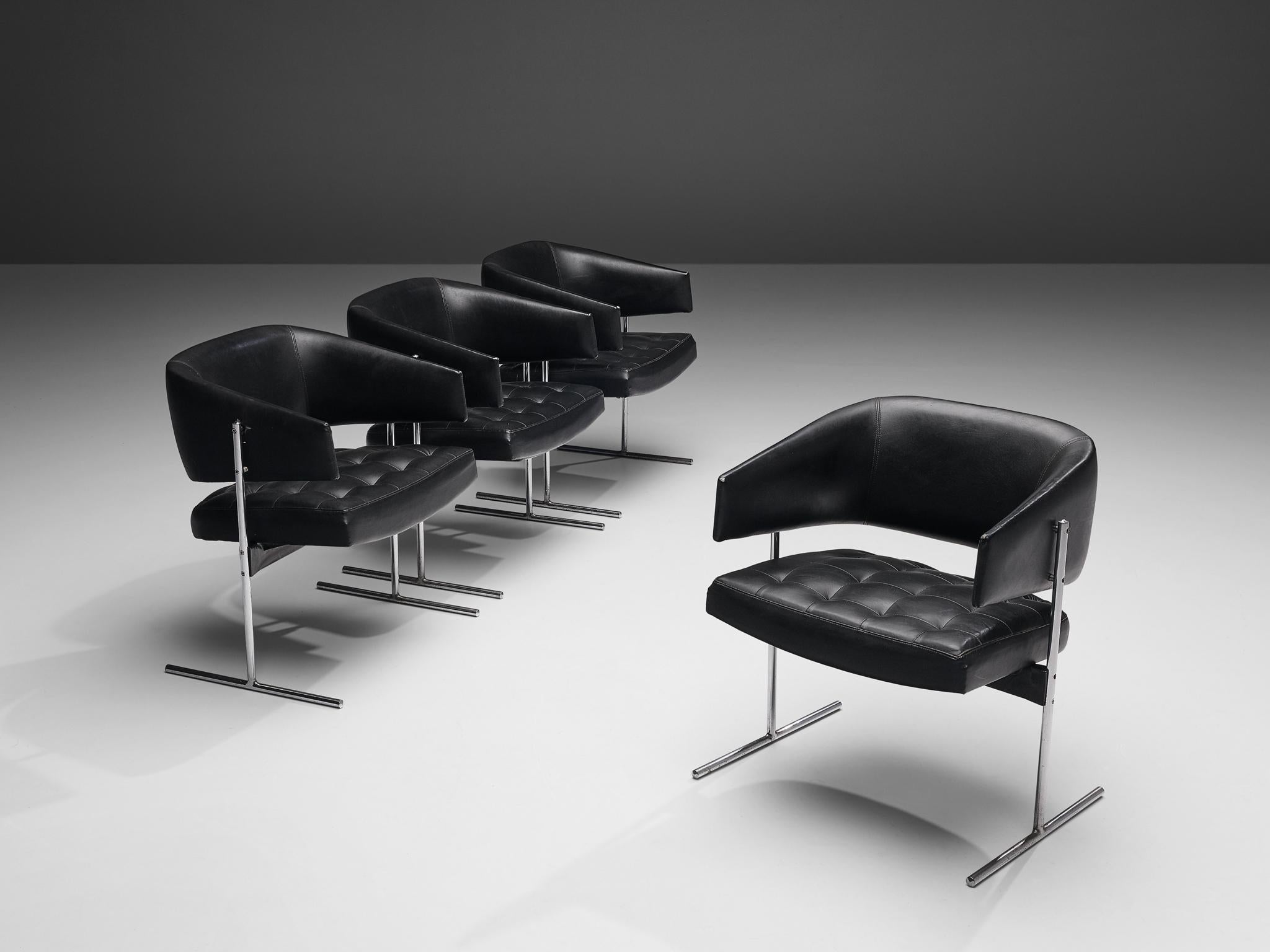 Mid-20th Century Jorge Zalszupin Set of Four 'Senior' Chairs in Black Leatherette