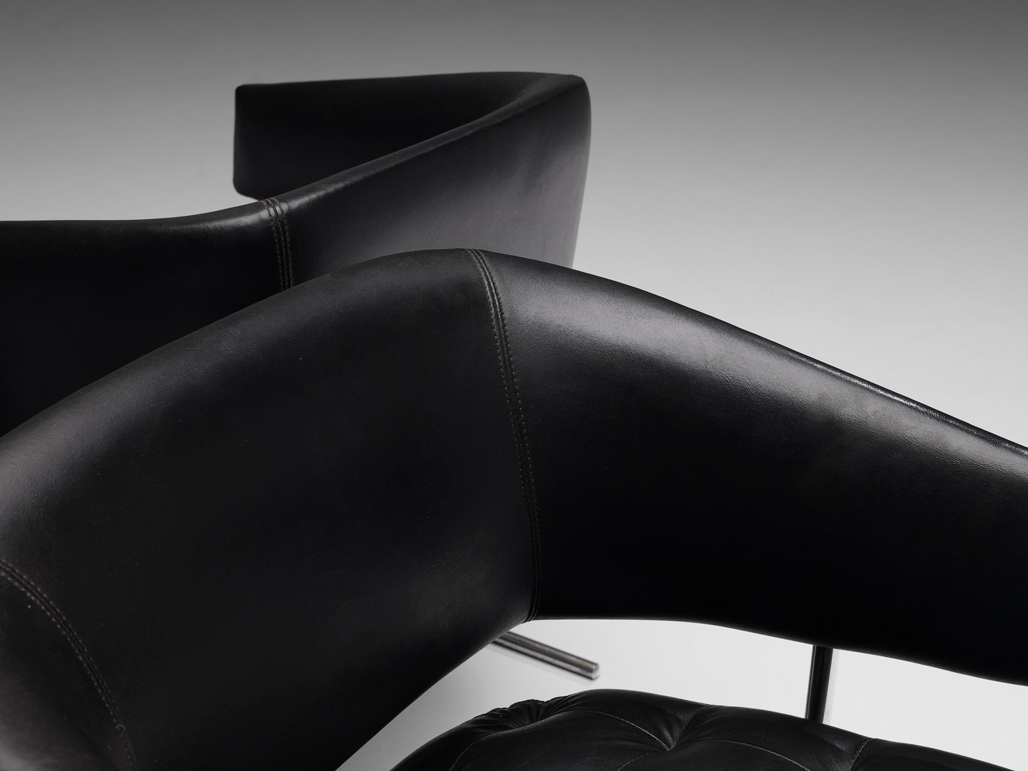 Metal Jorge Zalszupin Set of Four 'Senior' Chairs in Black Leatherette