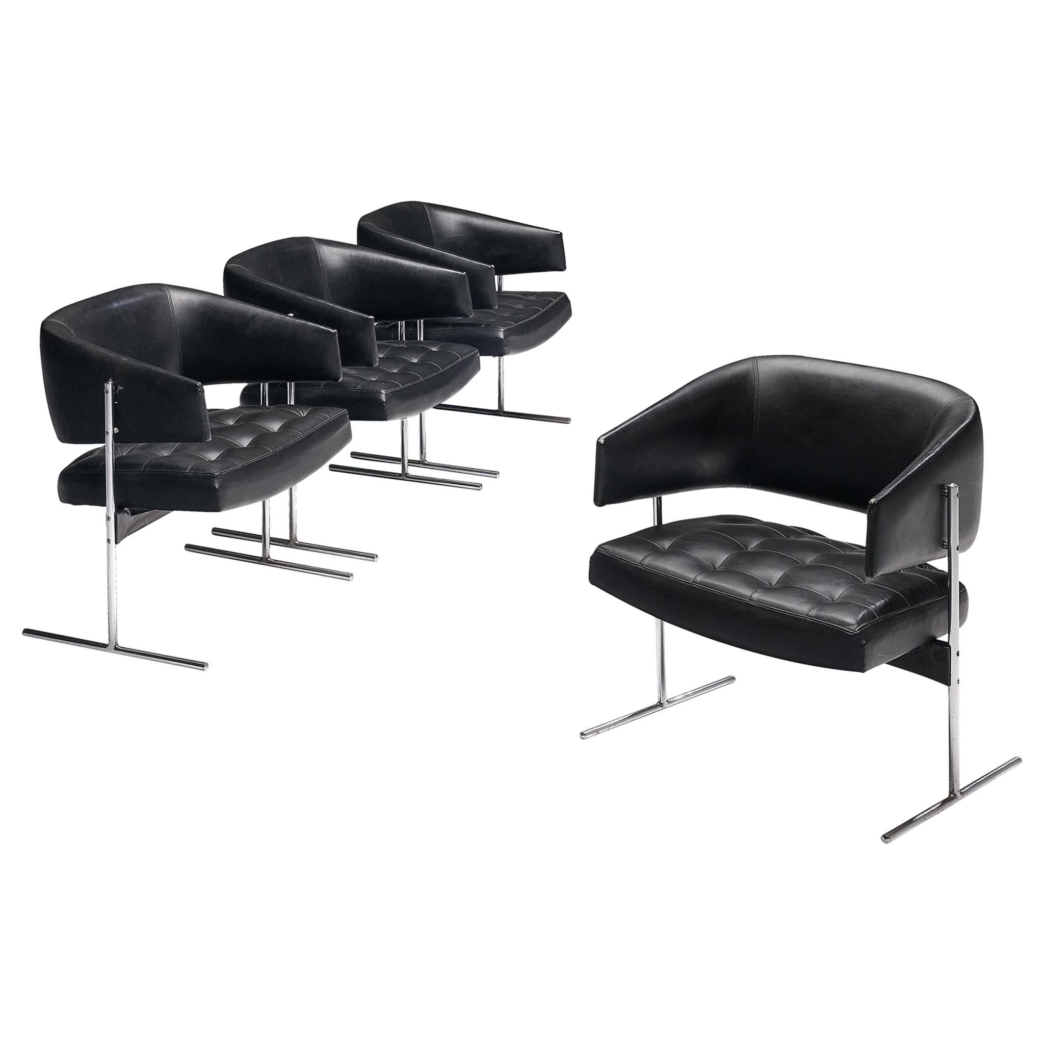Jorge Zalszupin Set of Four 'Senior' Chairs in Black Leatherette