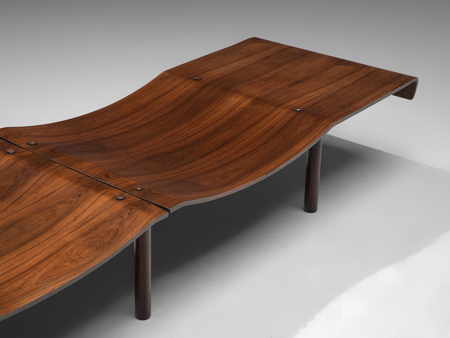 Mid-20th Century Brazilian, Small 'Onda' Style Bench in Rosewood