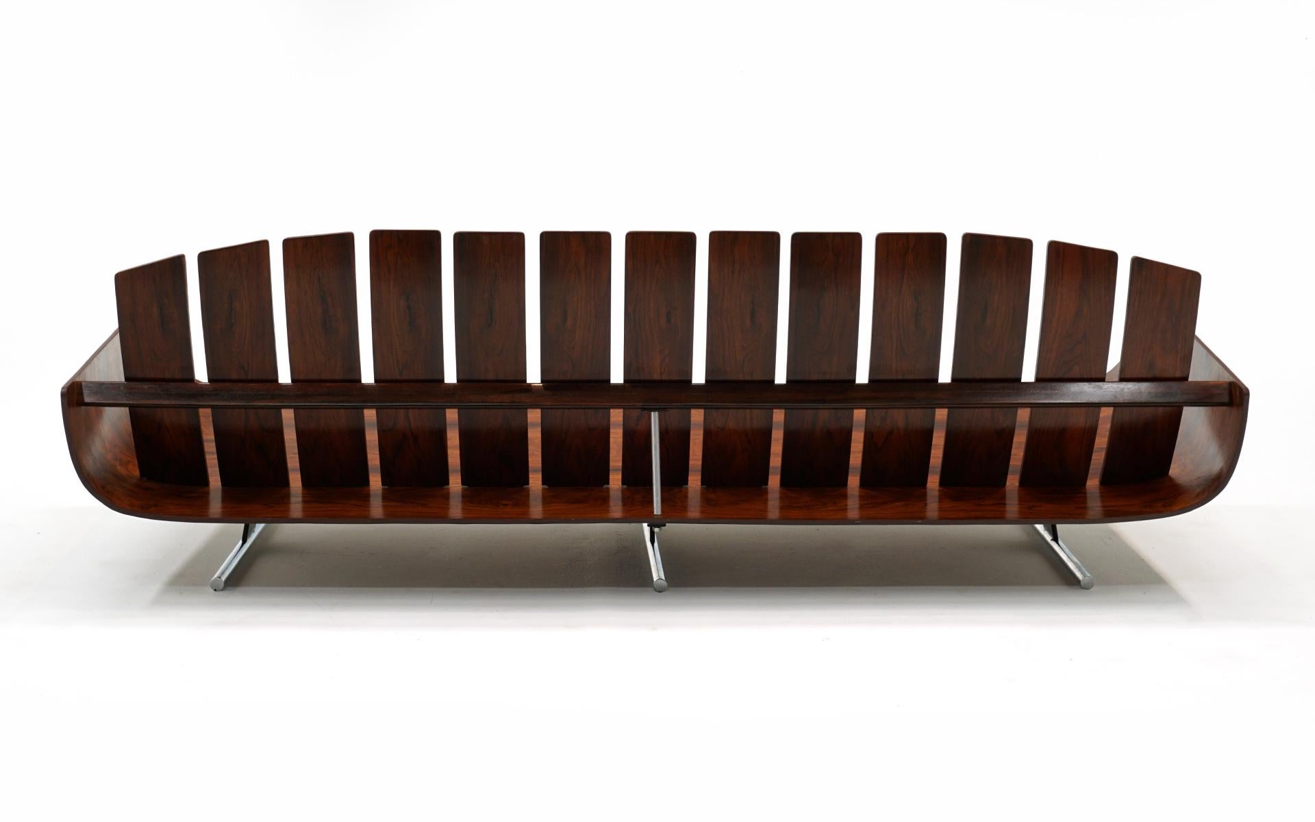 Jorge Zalszupin Sofa in Black Leather and Brazilian Rosewood. Great Condition. For Sale 4