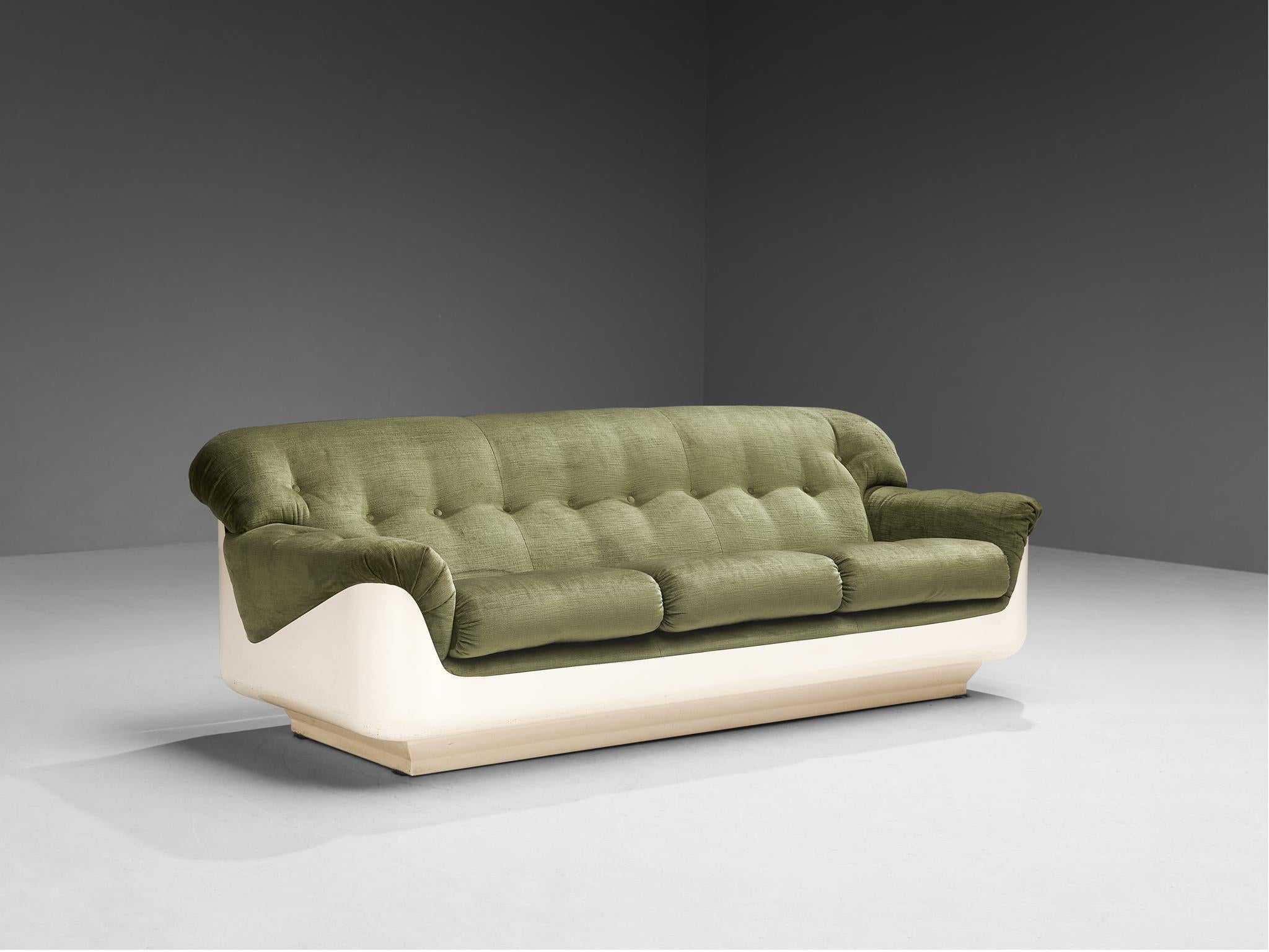 Jorge Zalszupin, three seat sofa, fiberglass, velvet, Brazil, 1960s

This rare sofa by Brazilian master Jorge Zalszupin put emphasize on combining functionality with an aesthetically pleasing layout for daily use. This particular model in