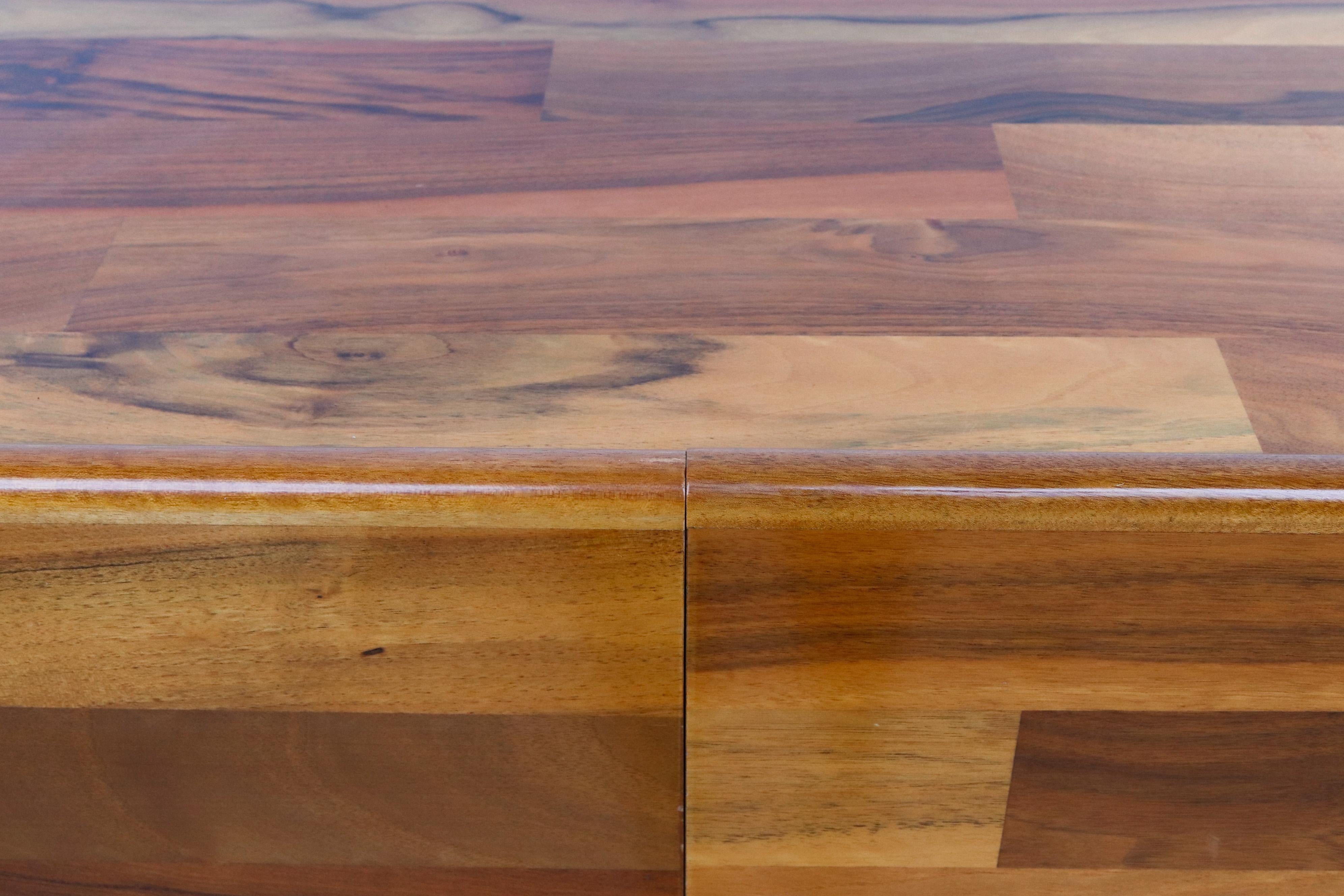 1970s Jorge Zalszupin Style Glossy Wood Patchwork Sideboard For Sale 5