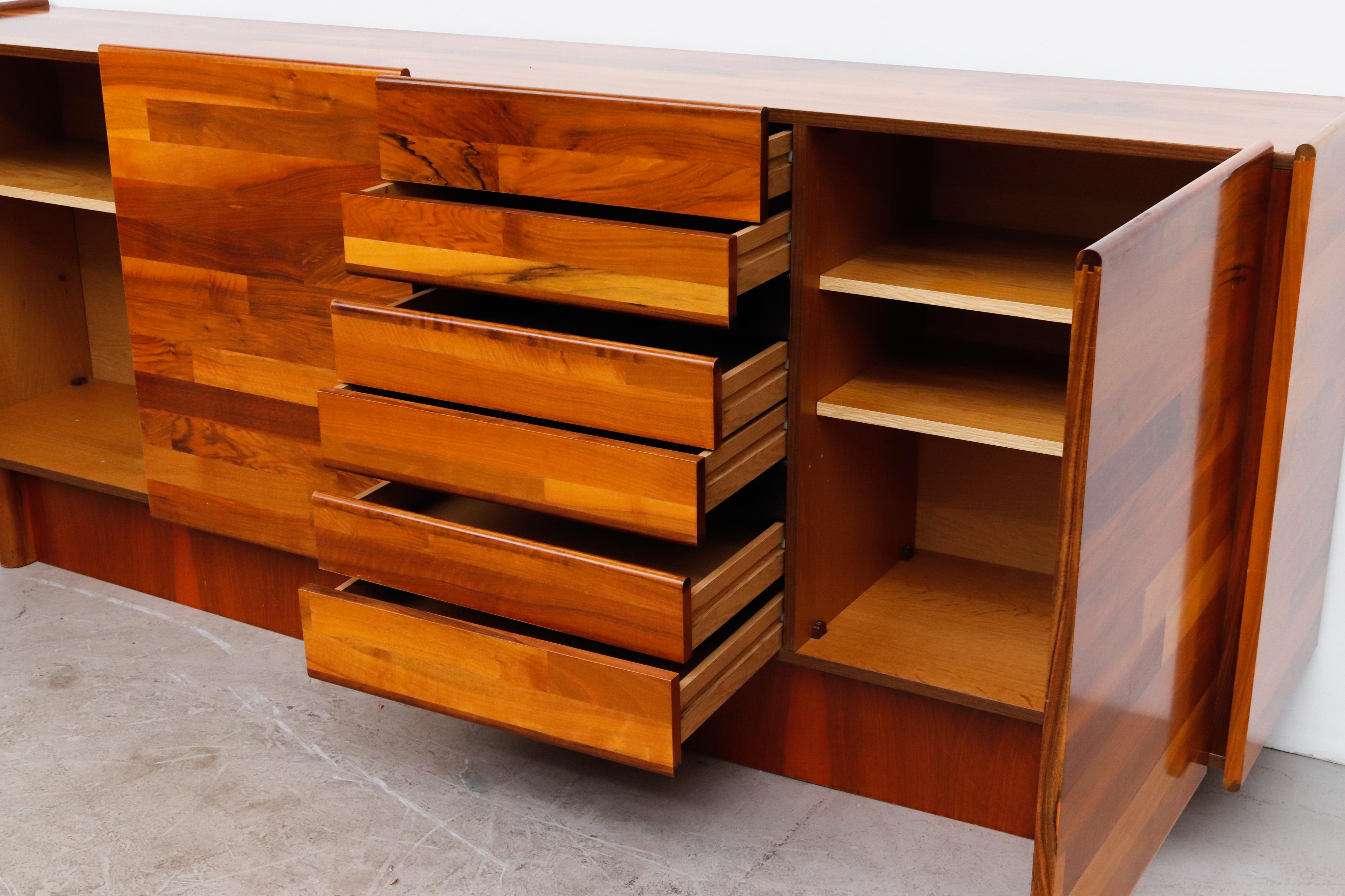 1970s Jorge Zalszupin Style Glossy Wood Patchwork Sideboard For Sale 6