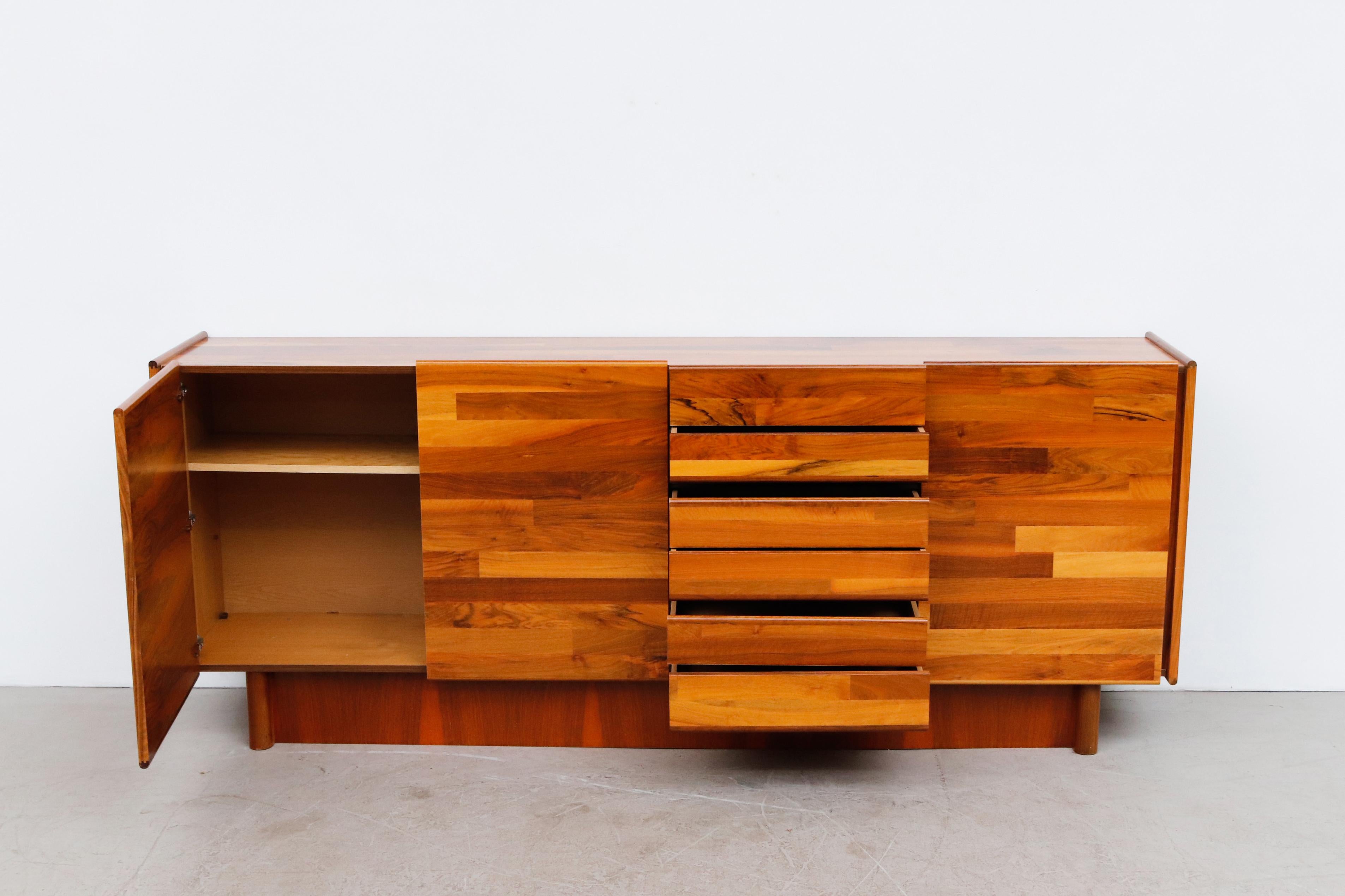 Mid-Century Modern Jorge Zalszupin Style Glossy Wood Patchwork Sideboard For Sale