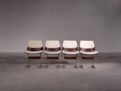 Jorge Zalszupin. Suite of 4 "Marina" chairs. c. 1960. Wood, metal and fabric