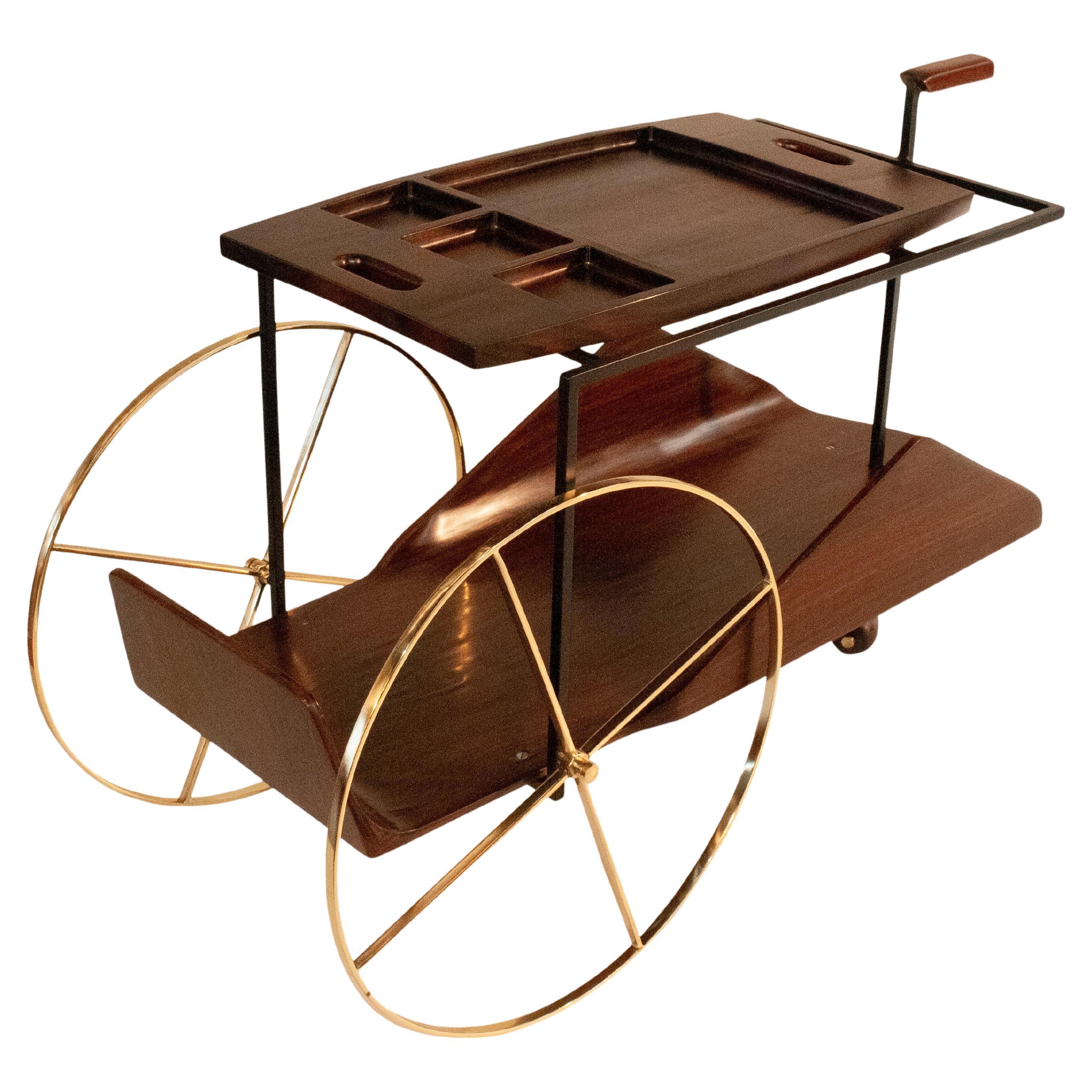 Jorge Zalszupin - Tea Trolley, Carrinho de Chá, L´Atelier, 1959 , orig. label