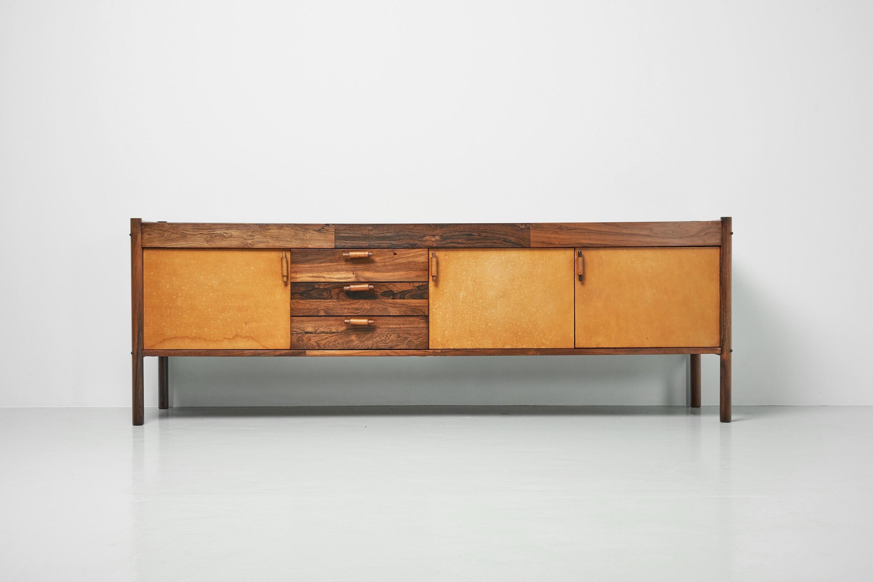Stunning and unique made sideboard designed by Jorge Zalszupin and manufactured by his own comany L'Atelier, Brazil 1960. This is a unique sideboard designed especially for a customer’s holiday home in Biarritz, France 1960. This sideboard is