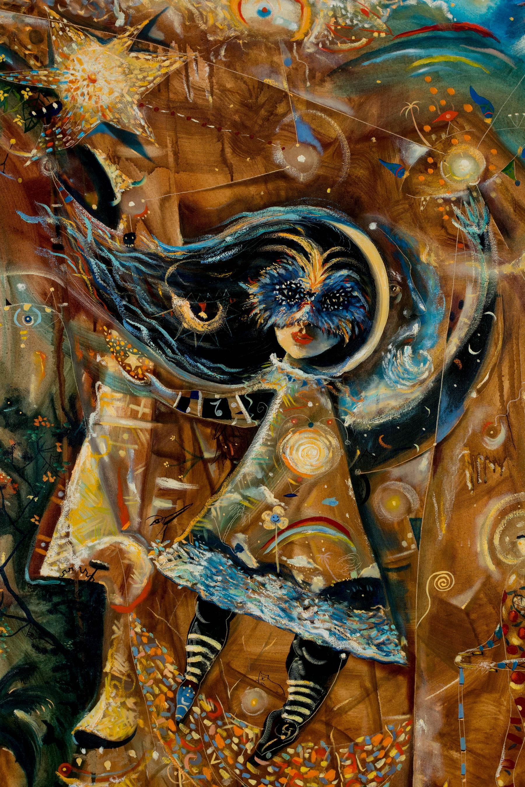 Niña luna y estrella - Surrealistic Puerto Rican Art - Painting by Jorge Zeno