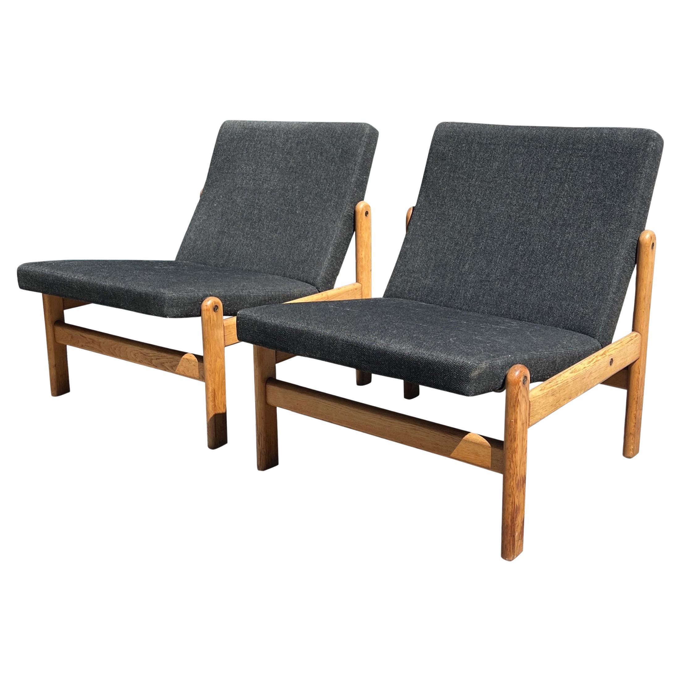 Jorgen Baeekmark Pair of Oak Slipper Lounge Chairs Danish Mid-Century Modern