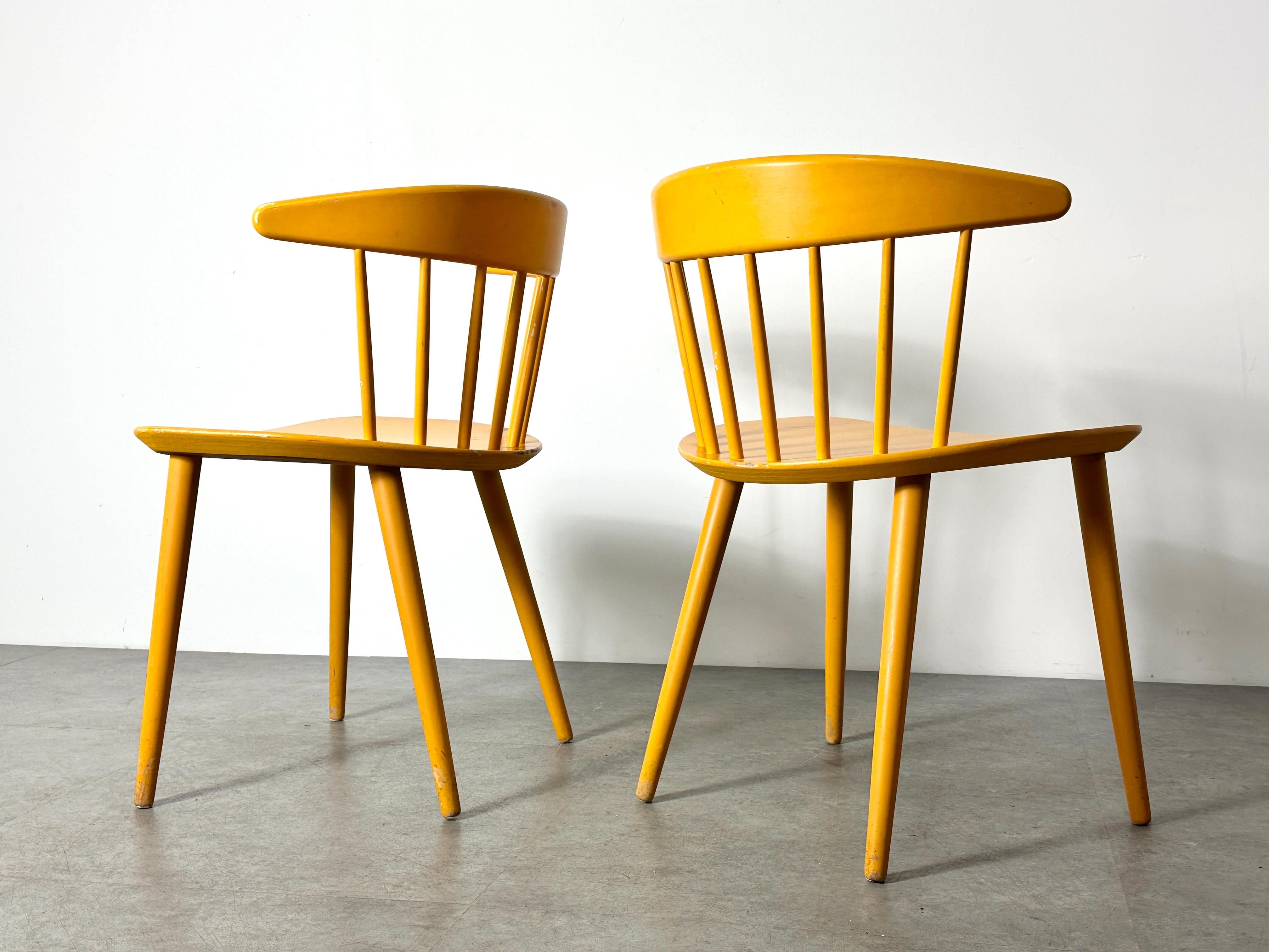 Mid-Century Modern Jorgen Baekmark Pair Yellow Spindle Back Chairs Denmark 1960s  For Sale