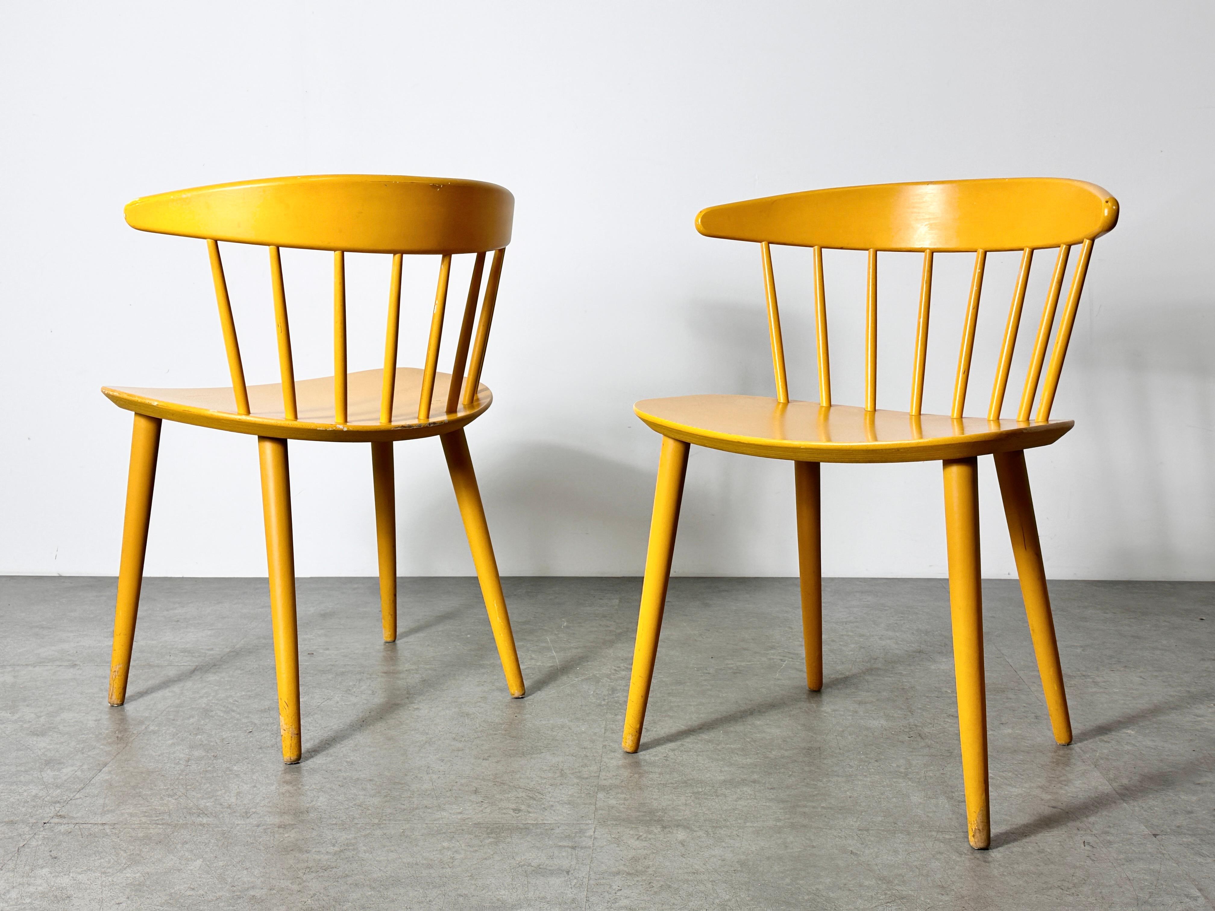 Danish Jorgen Baekmark Pair Yellow Spindle Back Chairs Denmark 1960s  For Sale