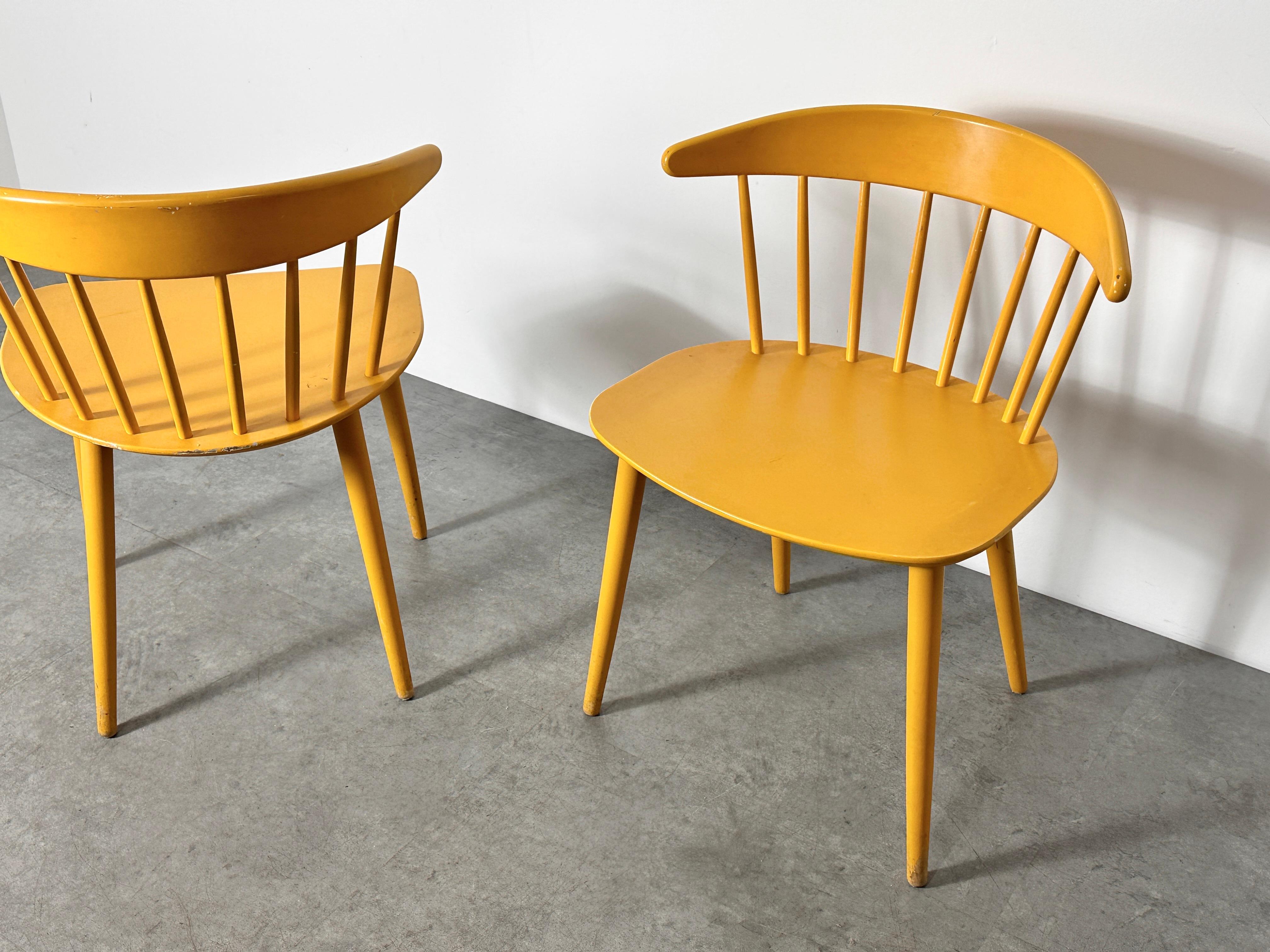 Jorgen Baekmark Pair Yellow Spindle Back Chairs Denmark 1960s  In Good Condition For Sale In Troy, MI