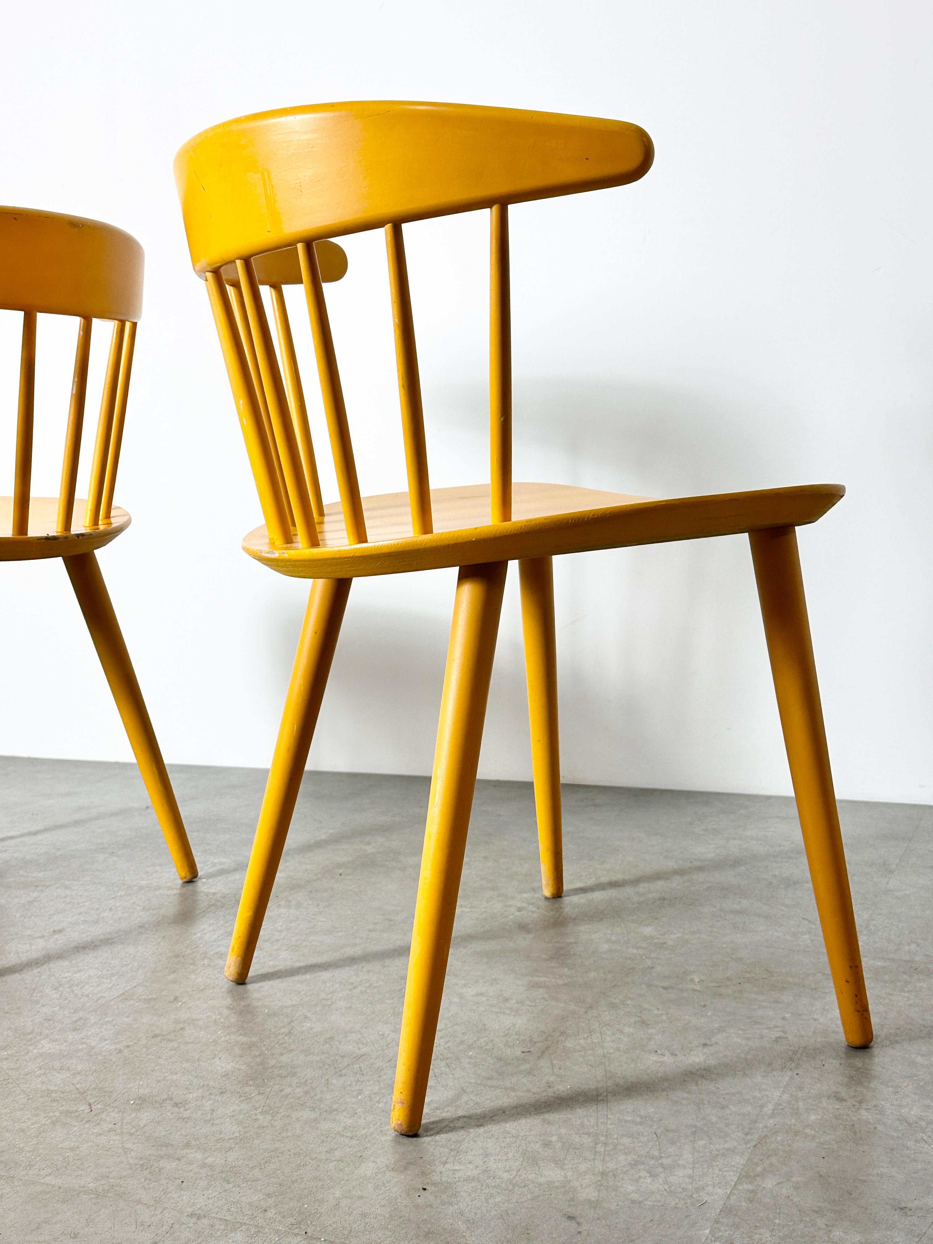 20th Century Jorgen Baekmark Pair Yellow Spindle Back Chairs Denmark 1960s  For Sale