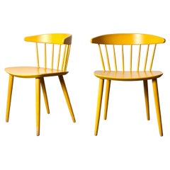 Jorgen Baekmark Pair Yellow Spindle Back Chairs Denmark 1960s 