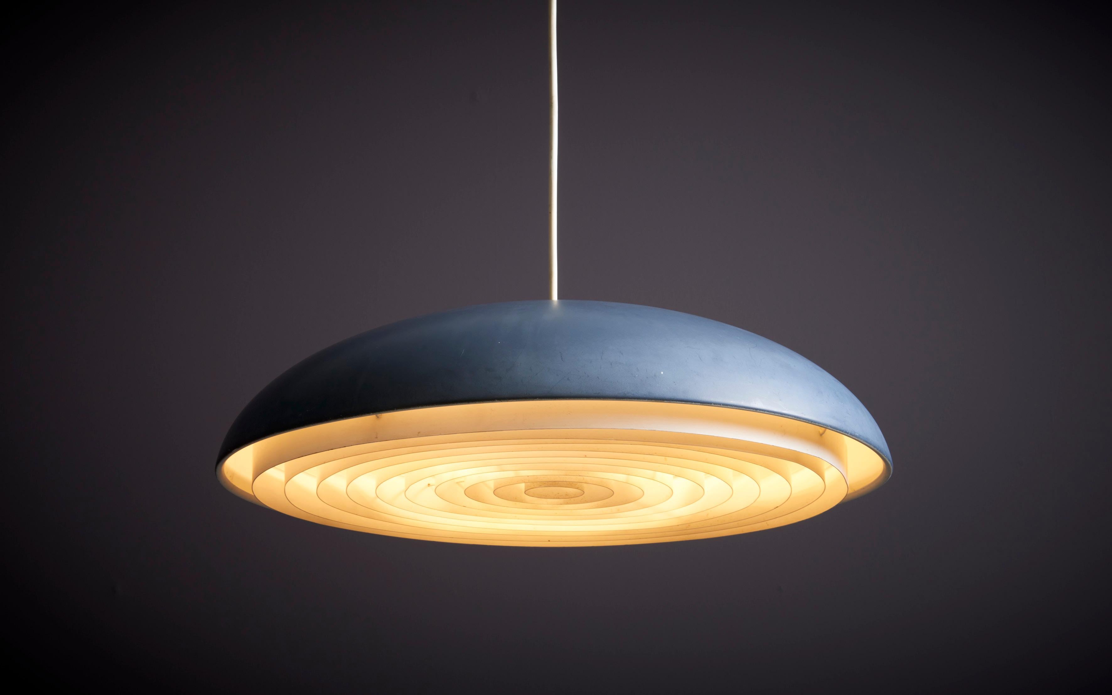 Architectural 'California' Pendant Lamp in rare blue / grey Denmark 1960s.
3x E27 Bulbs. Please note: Lamp should be fitted professionally in accordance to local requirements.

The California lamp was designed by the Danish architects and designers