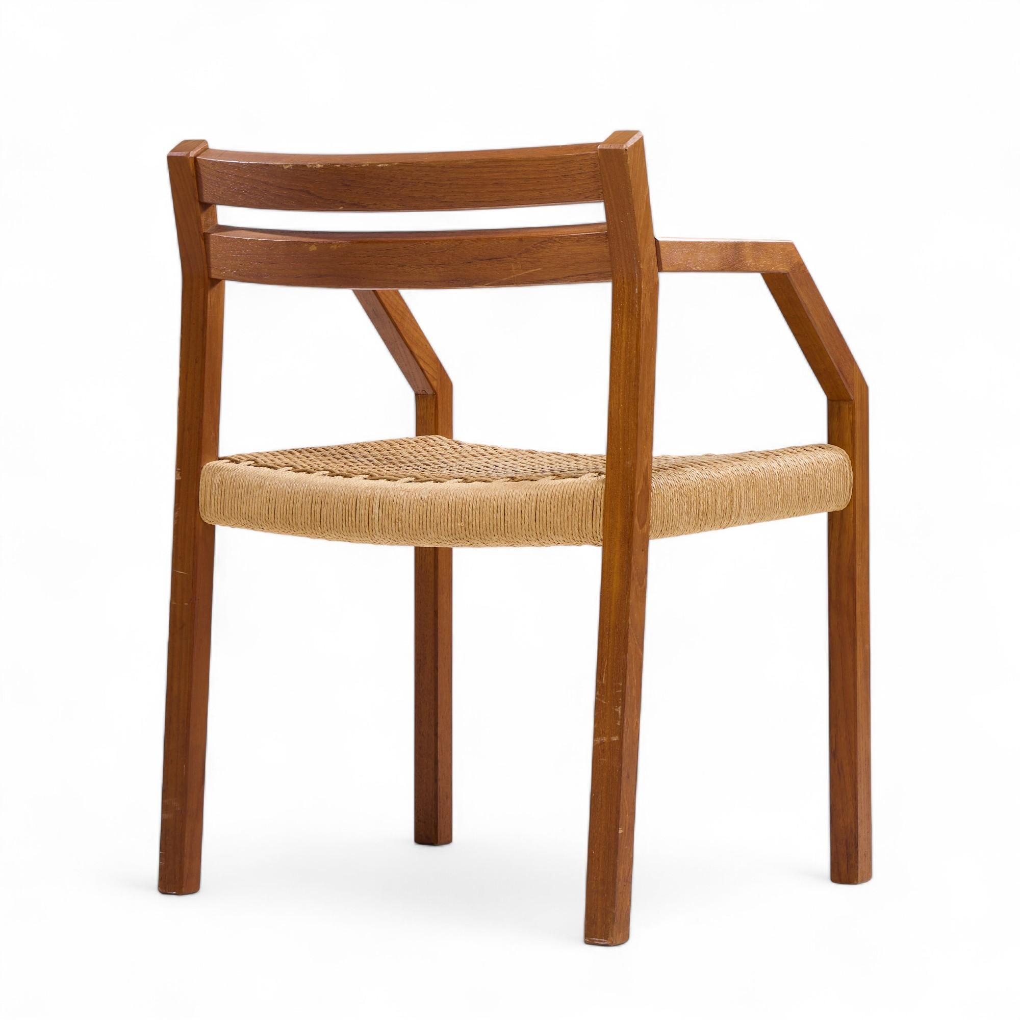 Jorgen Henrik Moller for JL Moller Danish Teak, Paper Cord Dining Chairs - Pair For Sale 4