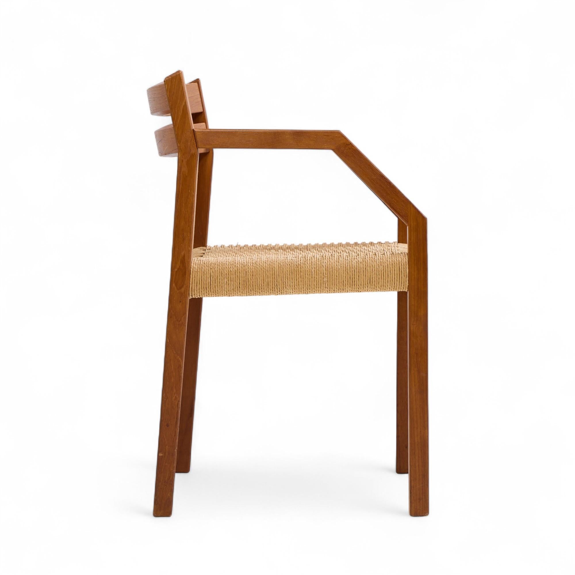 Jorgen Henrik Moller for JL Moller Danish Teak, Paper Cord Dining Chairs - Pair For Sale 5