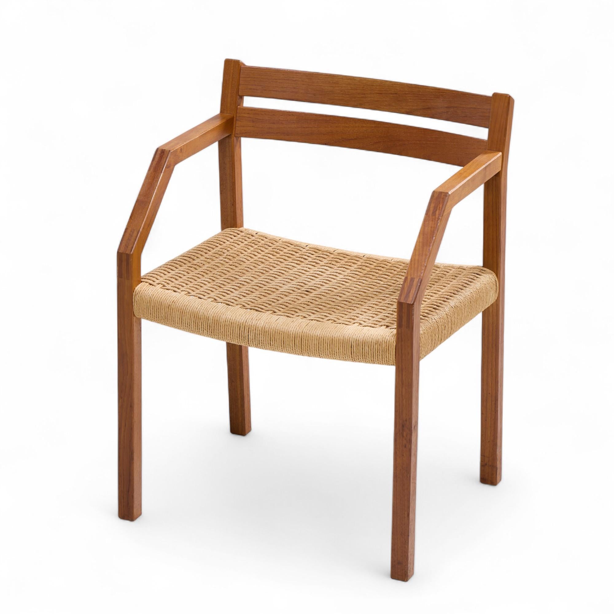 Jorgen Henrik Moller for JL Moller Danish Teak, Paper Cord Dining Chairs - Pair For Sale 6