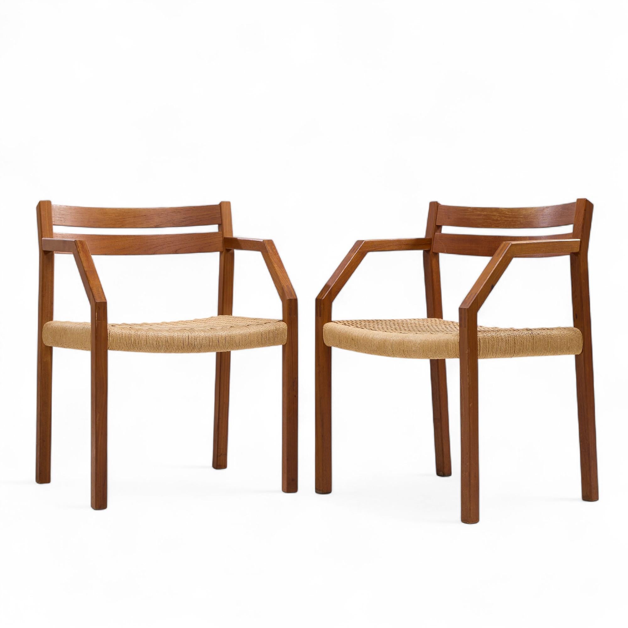 Mid-Century Modern Jorgen Henrik Moller for JL Moller Danish Teak, Paper Cord Dining Chairs - Pair For Sale