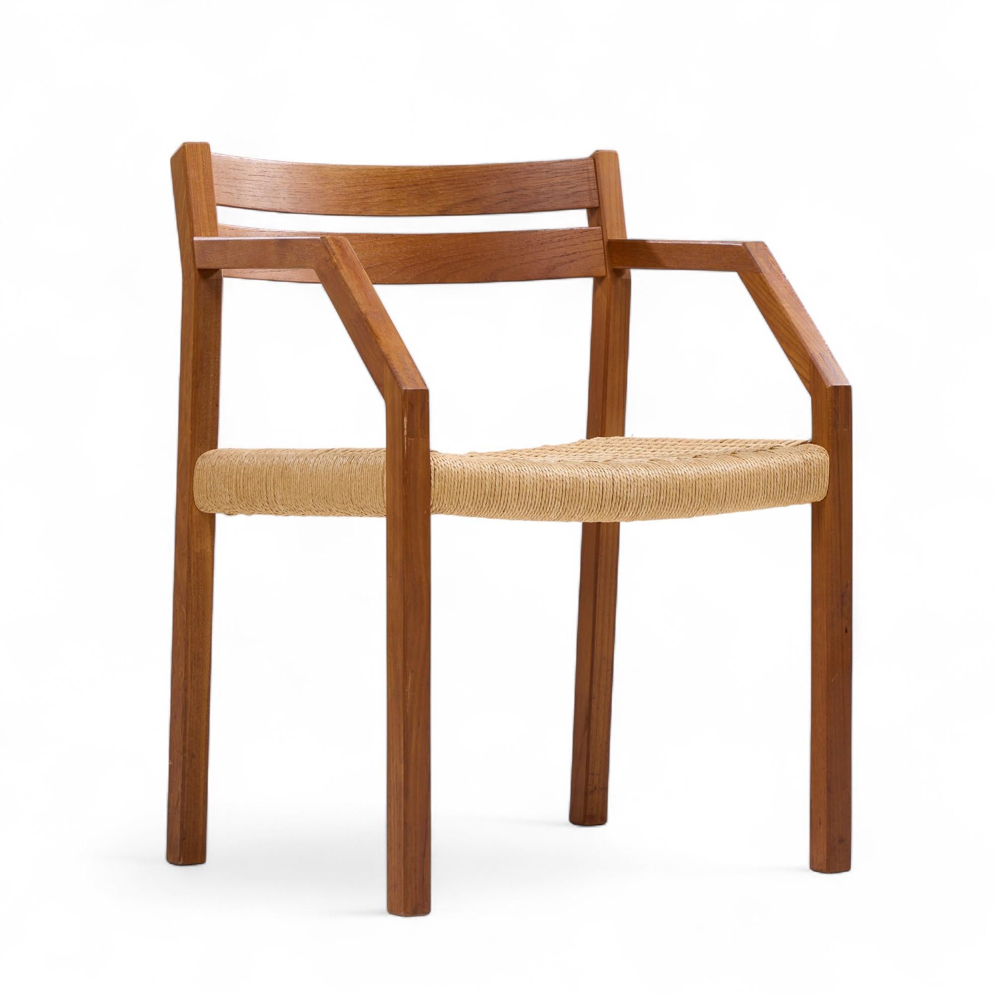 Jorgen Henrik Moller for JL Moller Danish Teak, Paper Cord Dining Chairs - Pair In Good Condition For Sale In Franklin Park, IL