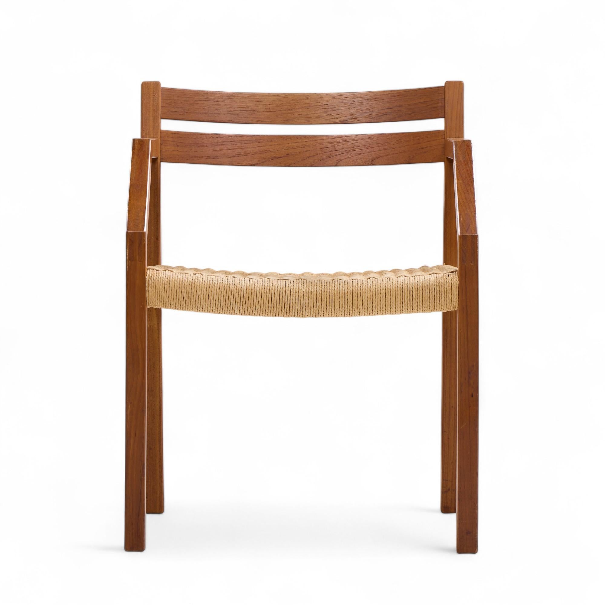 20th Century Jorgen Henrik Moller for JL Moller Danish Teak, Paper Cord Dining Chairs - Pair For Sale