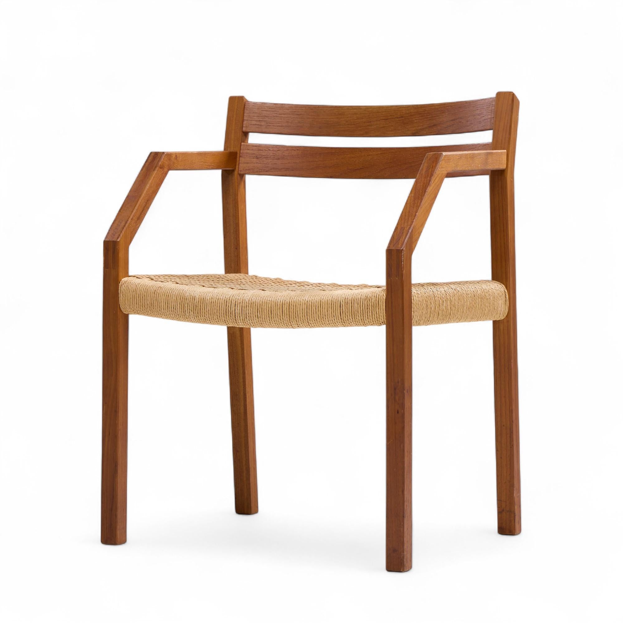 Papercord Jorgen Henrik Moller for JL Moller Danish Teak, Paper Cord Dining Chairs - Pair For Sale