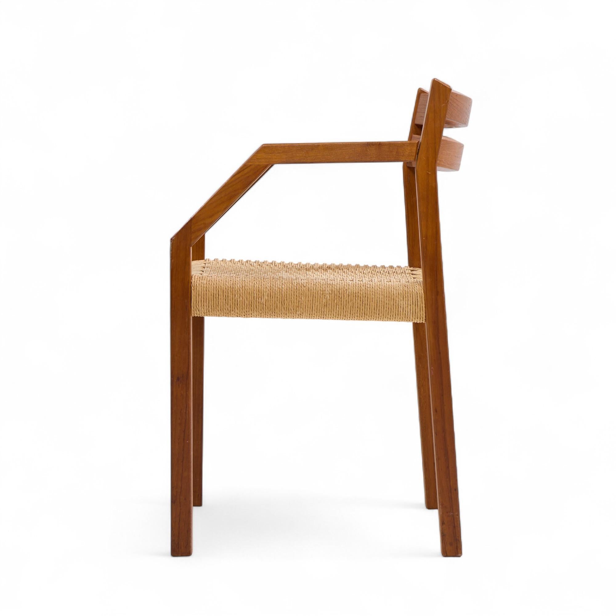 Jorgen Henrik Moller for JL Moller Danish Teak, Paper Cord Dining Chairs - Pair For Sale 1