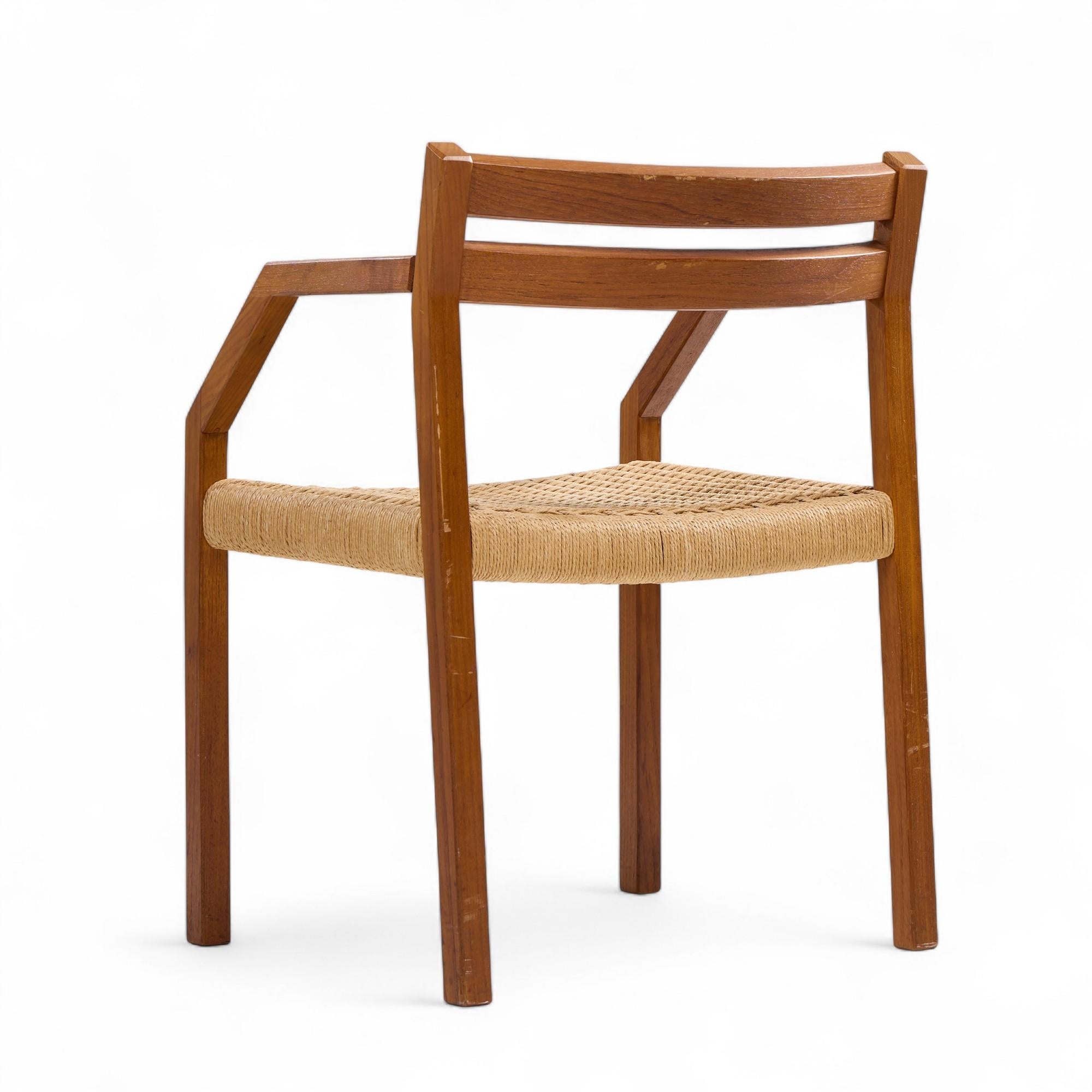 Jorgen Henrik Moller for JL Moller Danish Teak, Paper Cord Dining Chairs - Pair For Sale 2